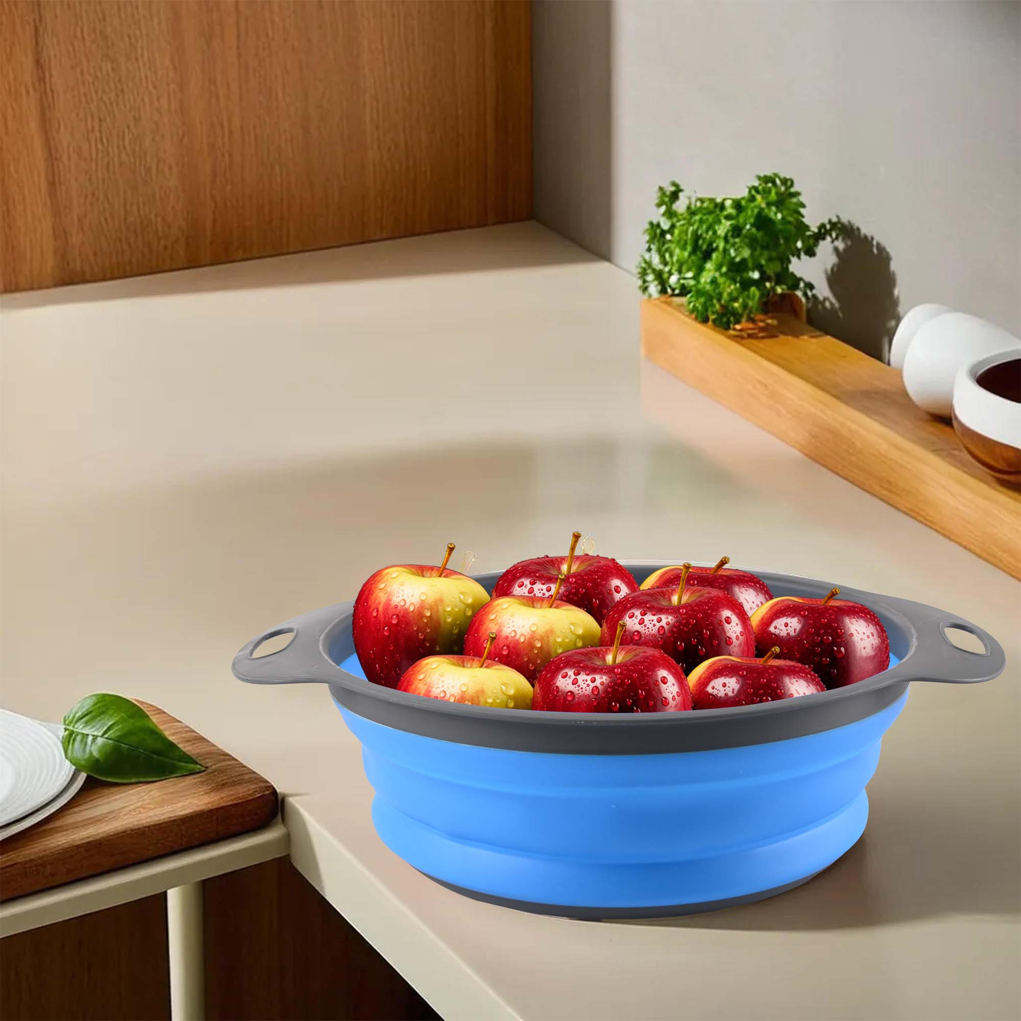 Kuber Industries Durable  LightweigHH Silicon Strainer For Kitchen With Handle  Multipurpose Chalni For Kitchen - Ideal For Vegetables Fruits  Pasta  HW-13-BLU  Blue