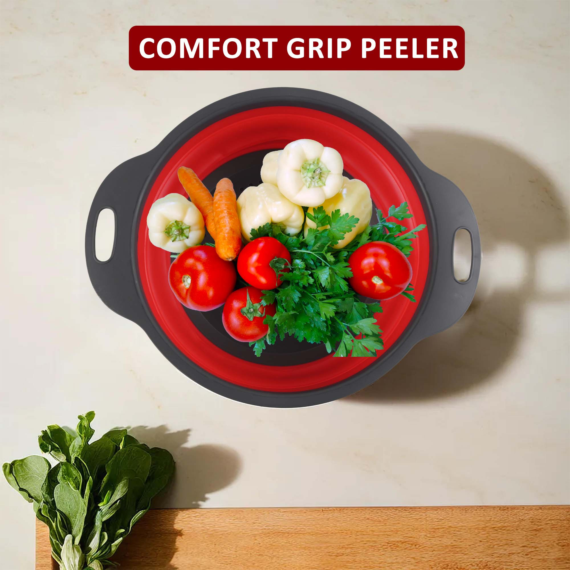 Kuber Industries Durable  LightweigHH Silicon Strainer For Kitchen With Handle  Multipurpose Chalni For Kitchen - Ideal For Vegetables Fruits  Pasta  HW-13-RD  Red