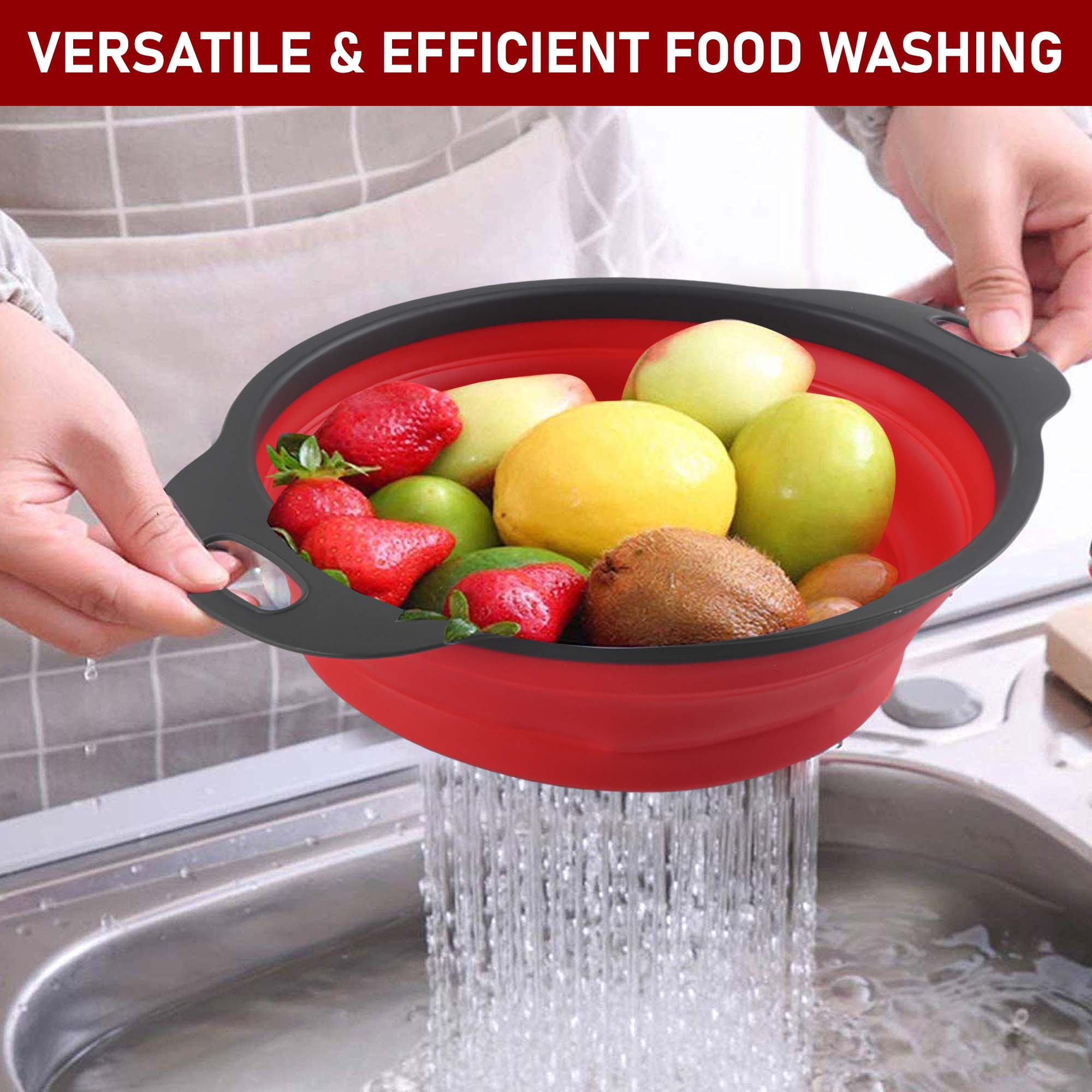 Kuber Industries Durable  LightweigHH Silicon Strainer For Kitchen With Handle  Multipurpose Chalni For Kitchen - Ideal For Vegetables Fruits  Pasta  HW-13-RD  Red