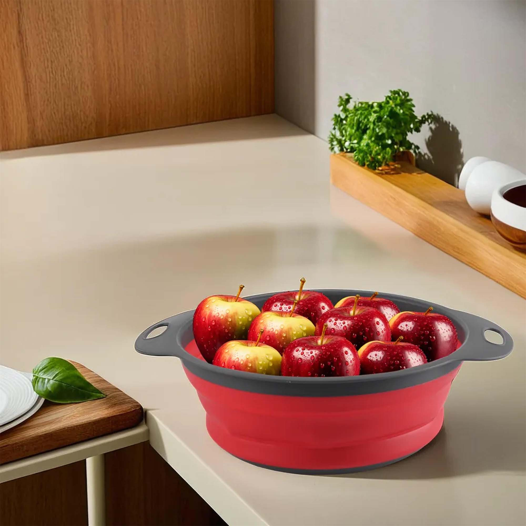 Kuber Industries Durable  LightweigHH Silicon Strainer For Kitchen With Handle  Multipurpose Chalni For Kitchen - Ideal For Vegetables Fruits  Pasta  HW-13-RD  Red