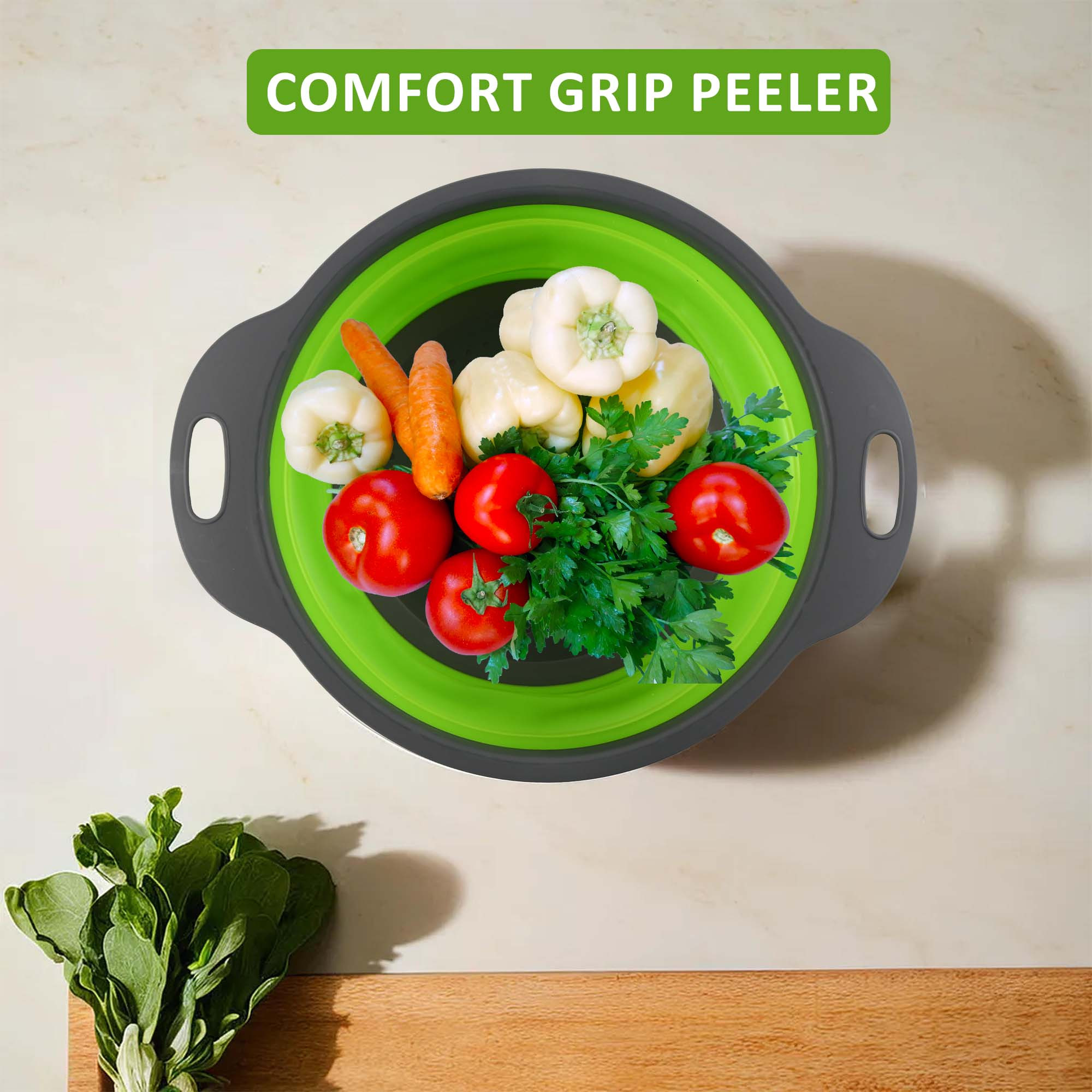 Kuber Industries Durable  LightweigHH Silicon Strainer For Kitchen With Handle  Multipurpose Chalni For Kitchen - Ideal For Vegetables Fruits  Pasta  HW-13-GRN  Green