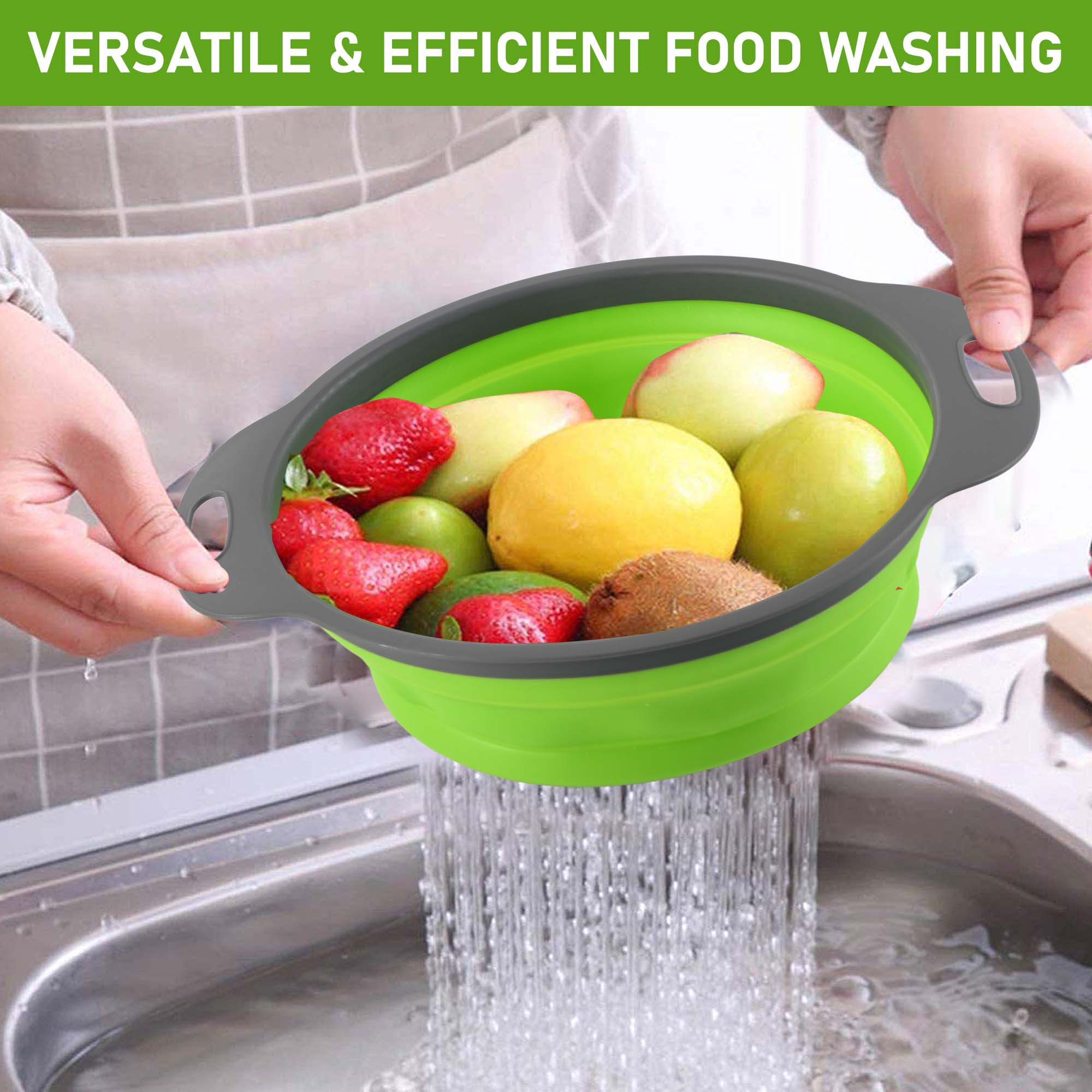 Kuber Industries Durable  LightweigHH Silicon Strainer For Kitchen With Handle  Multipurpose Chalni For Kitchen - Ideal For Vegetables Fruits  Pasta  HW-13-GRN  Green
