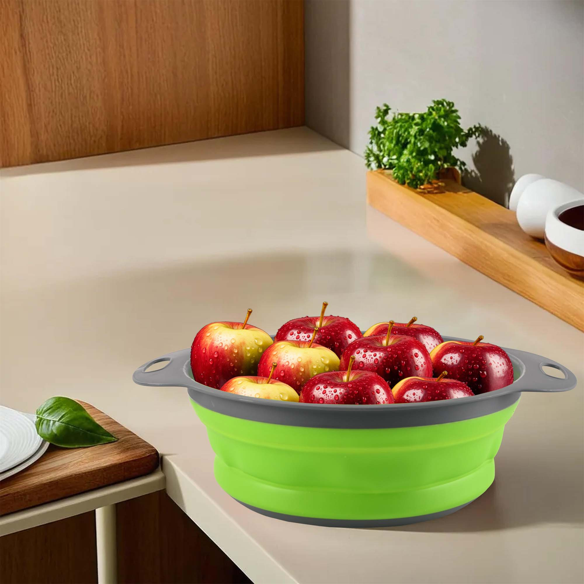 Kuber Industries Durable  LightweigHH Silicon Strainer For Kitchen With Handle  Multipurpose Chalni For Kitchen - Ideal For Vegetables Fruits  Pasta  HW-13-GRN  Green