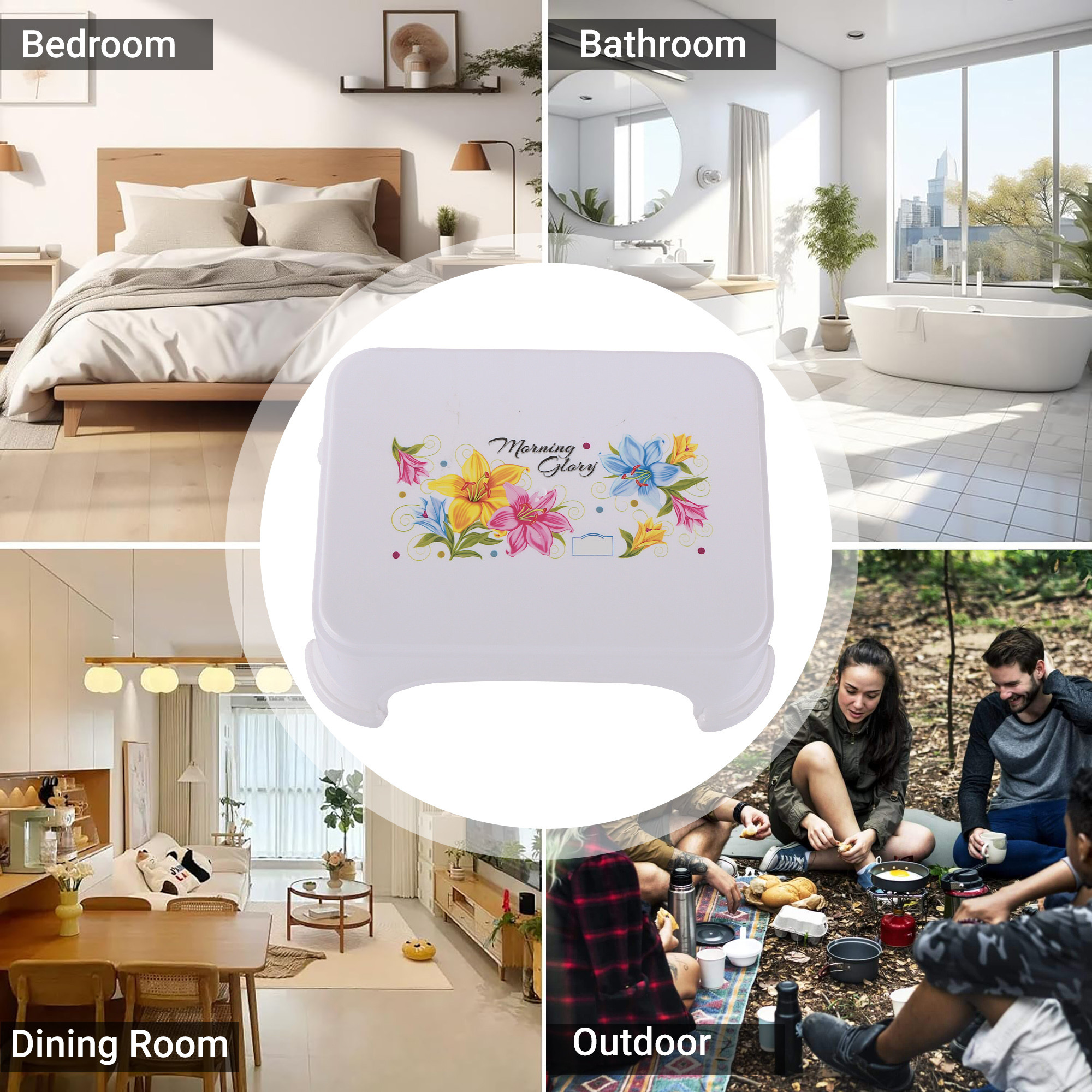 Kuber Industries Durable Bathroom Stool for Bathing  Comfortable Indoor Machiya for Sitting  Senior Citizens Bath Stool  Adults Patla Chair for Home  Square Printed- White