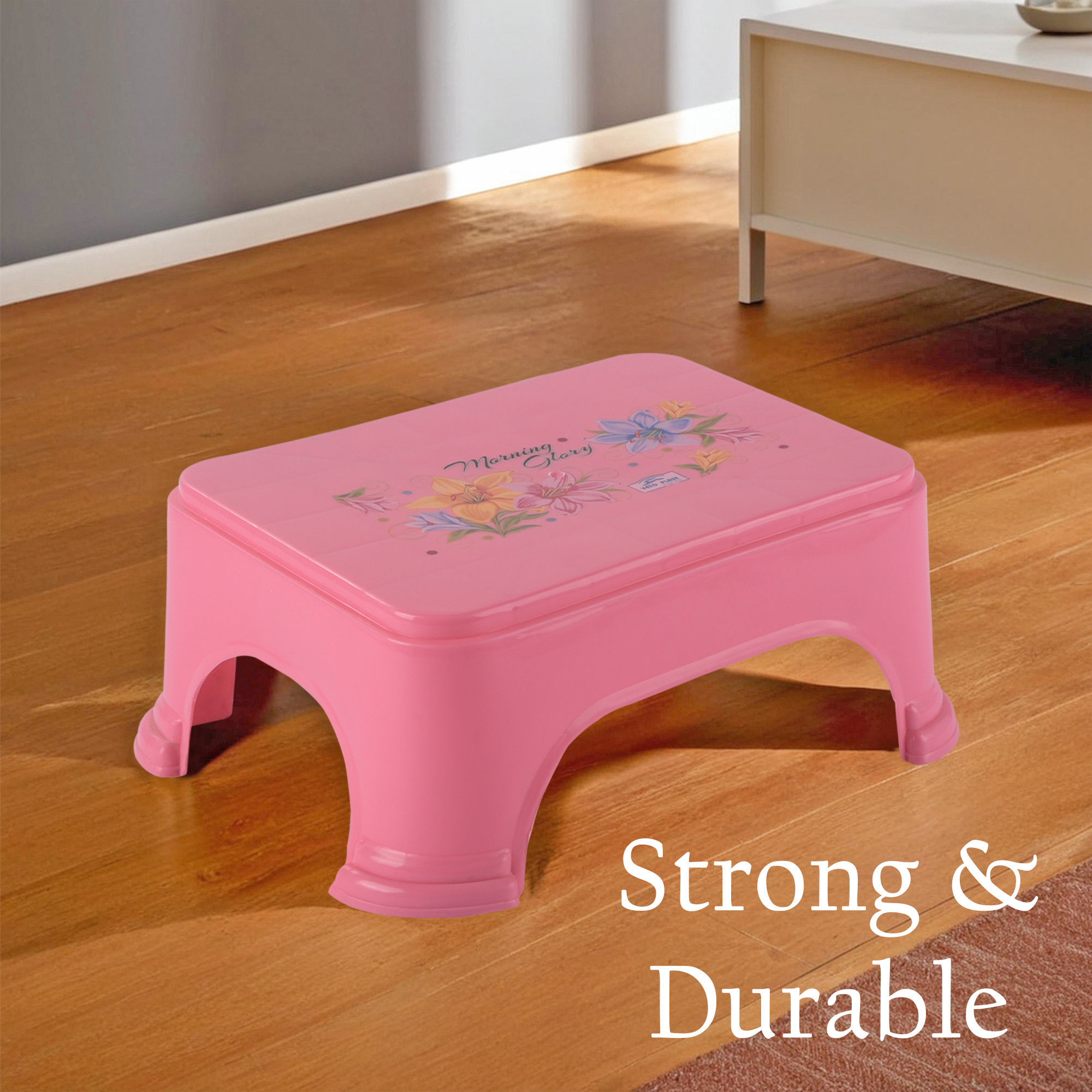 Kuber Industries Durable Bathroom Stool for Bathing  Comfortable Indoor Machiya for Sitting  Senior Citizens Bath Stool  Adults Patla Chair for Home  Square Printed- Pink