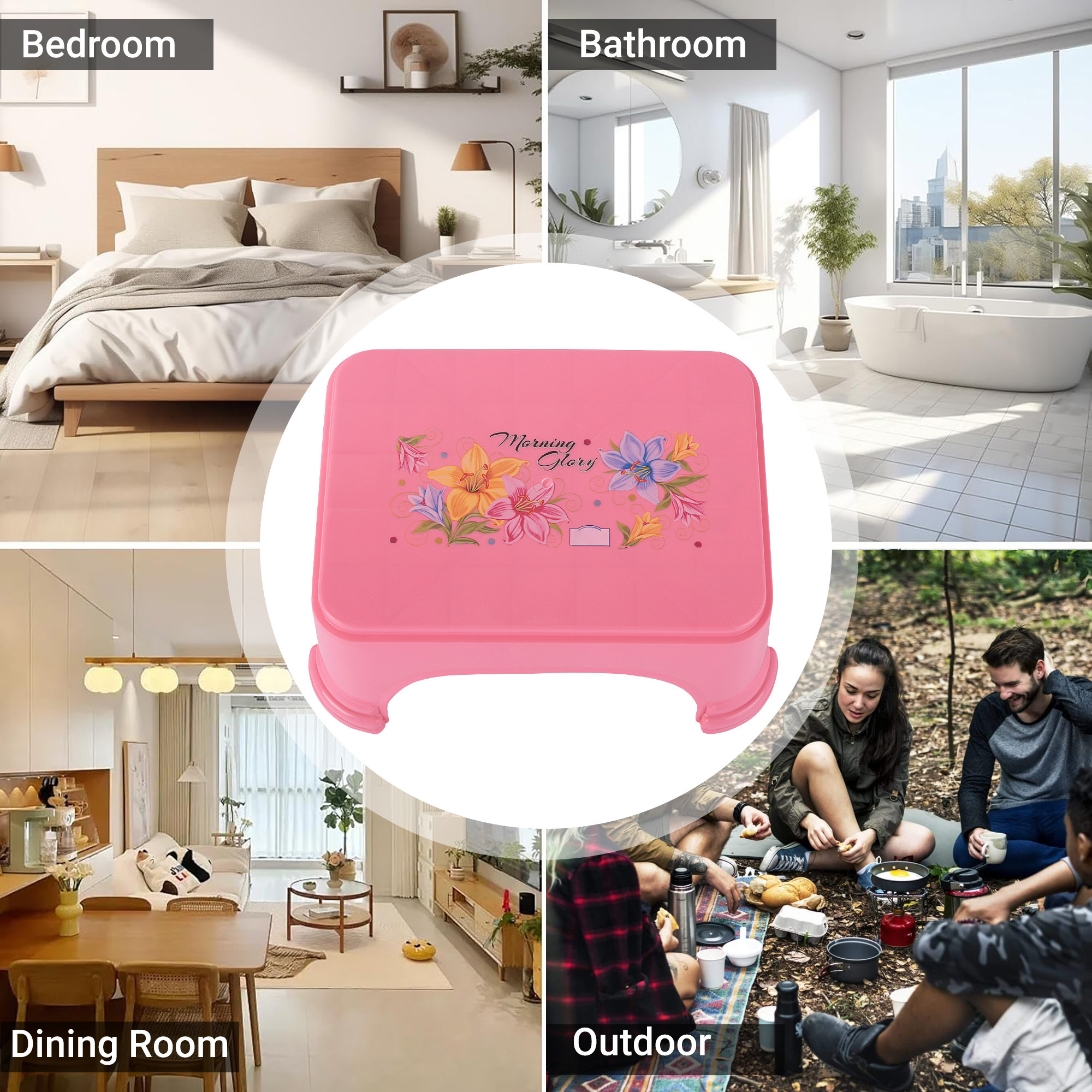 Kuber Industries Durable Bathroom Stool for Bathing  Comfortable Indoor Machiya for Sitting  Senior Citizens Bath Stool  Adults Patla Chair for Home  Square Printed- Pink