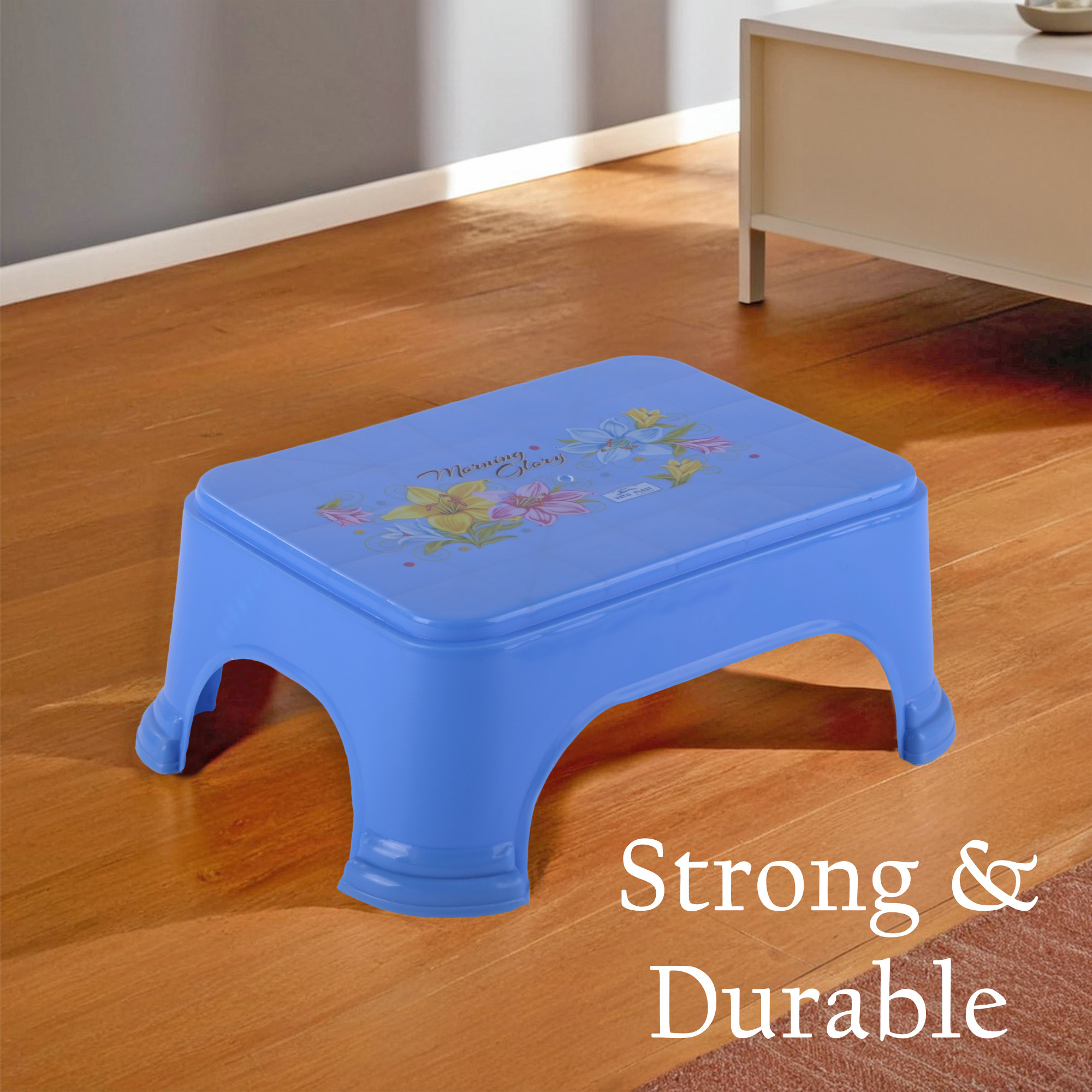 Kuber Industries Durable Bathroom Stool for Bathing  Comfortable Indoor Machiya for Sitting  Senior Citizens Bath Stool  Adults Patla Chair for Home  Square Printed- Blue