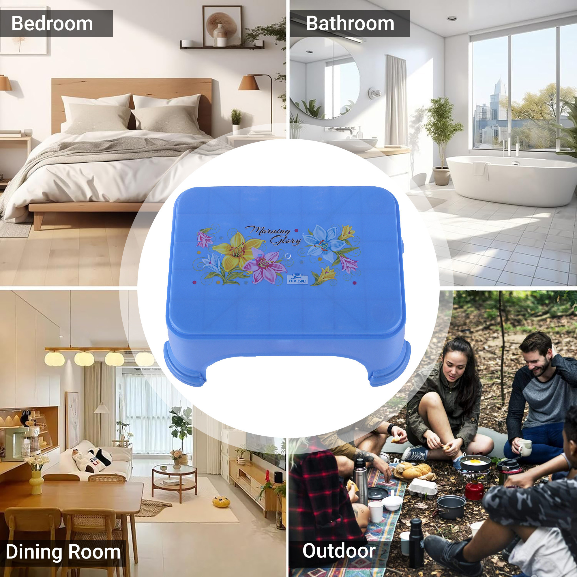 Kuber Industries Durable Bathroom Stool for Bathing  Comfortable Indoor Machiya for Sitting  Senior Citizens Bath Stool  Adults Patla Chair for Home  Square Printed- Blue