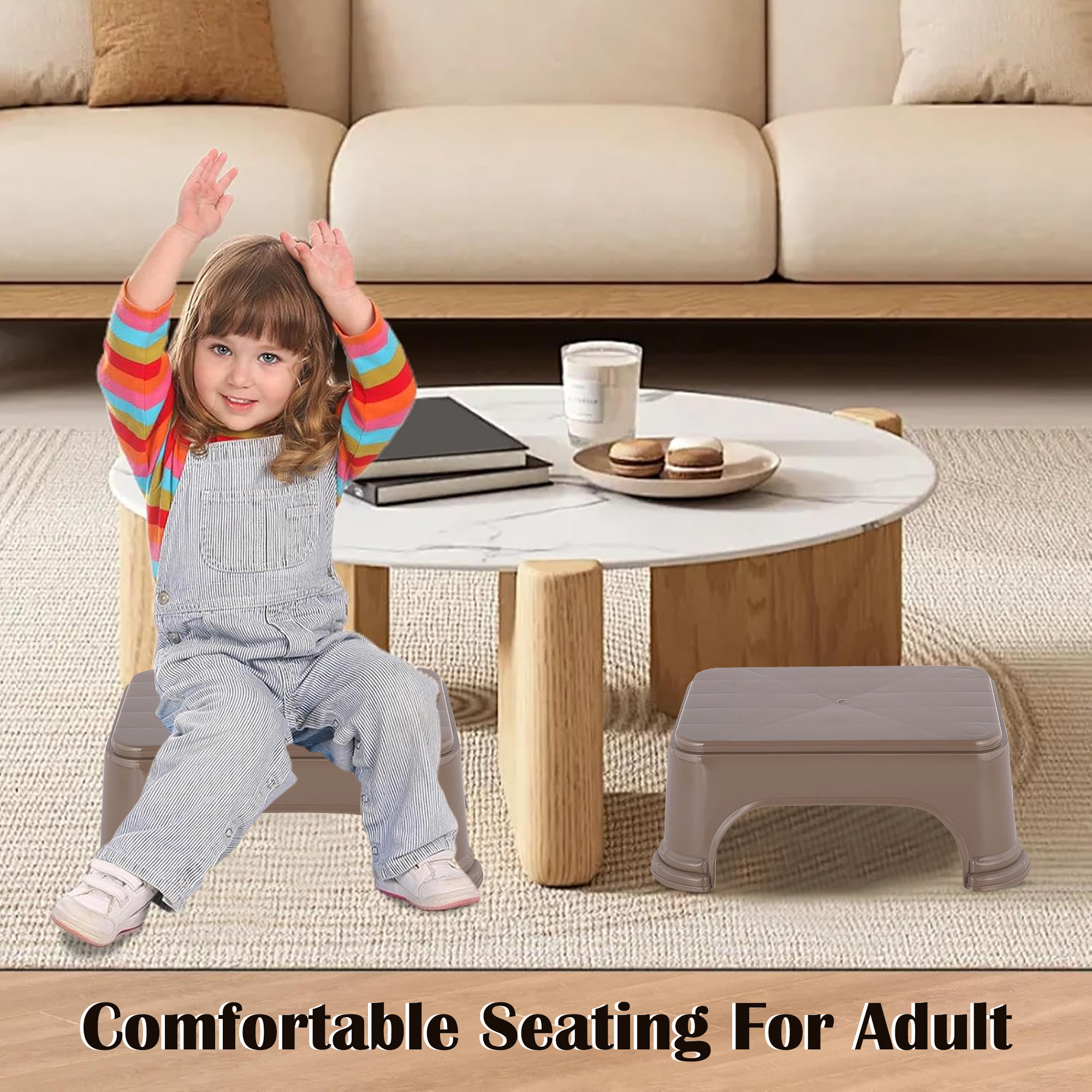 Kuber Industries Durable Bathroom Stool for Bathing  Comfortable Indoor Machiya for Sitting  Senior Citizens Bath Stool  Adults Patla Chair for Home  Plain P6 - Brown