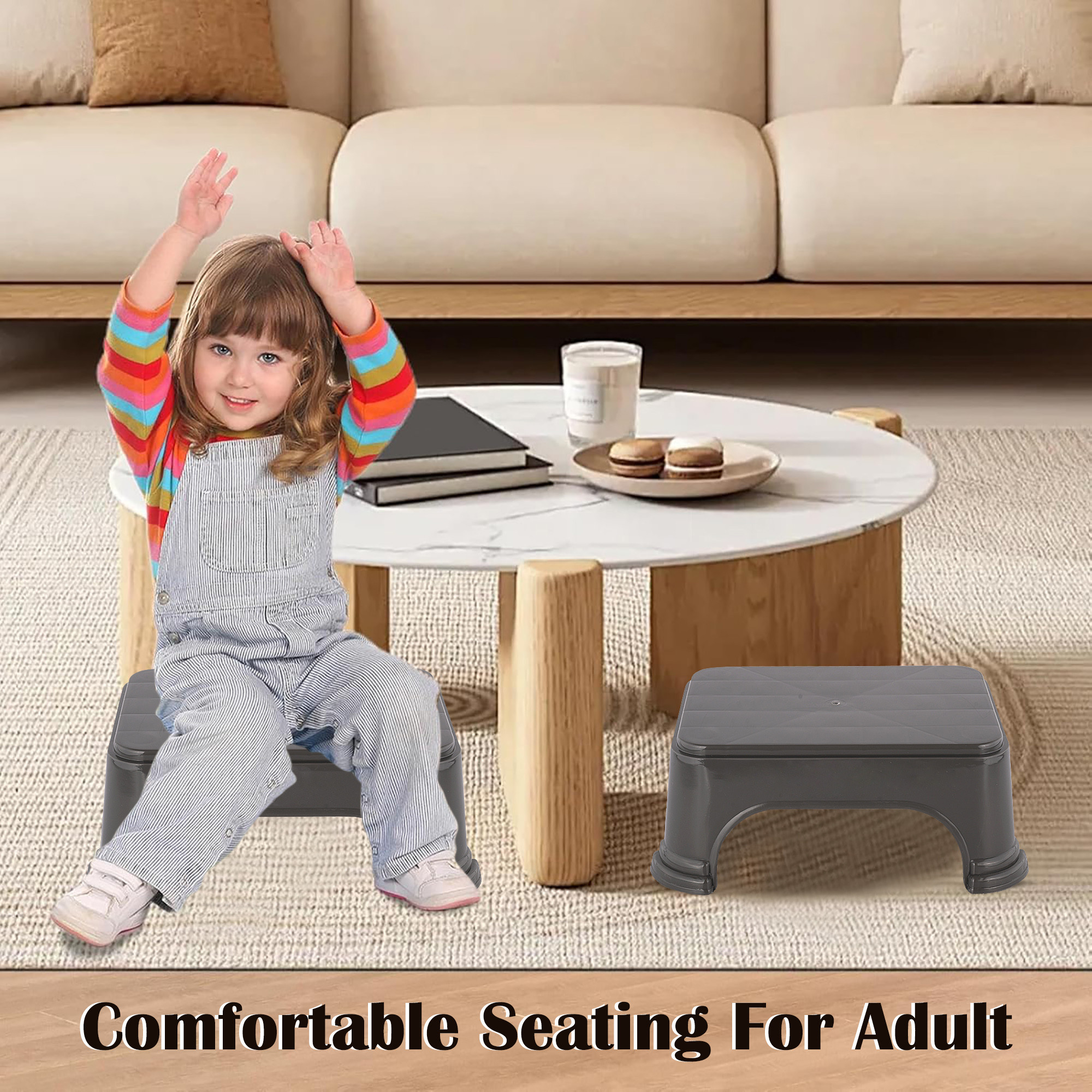 Kuber Industries Durable Bathroom Stool for Bathing  Comfortable Indoor Machiya for Sitting  Senior Citizens Bath Stool  Adults Patla Chair for Home  Plain P6 - Grey