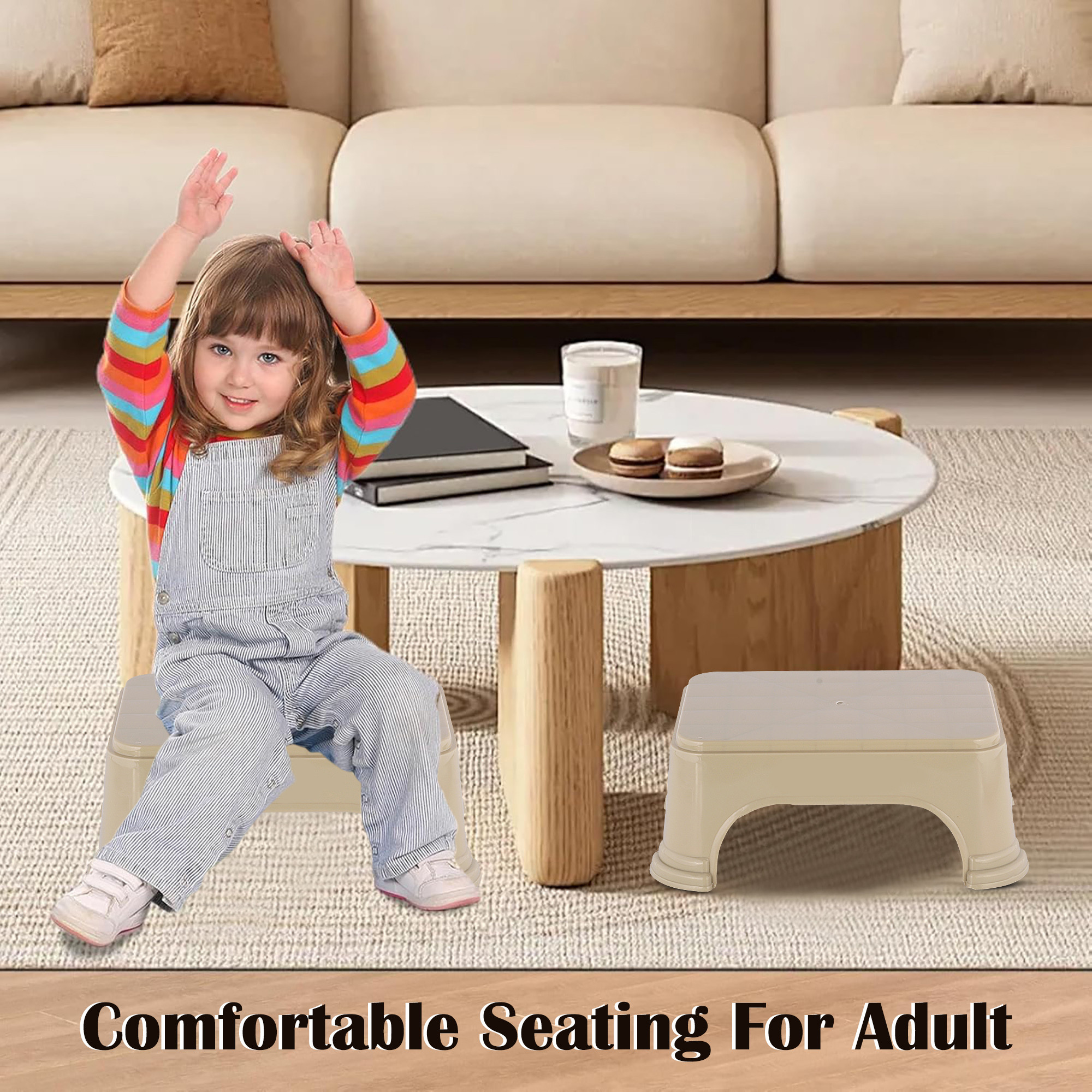 Kuber Industries Durable Bathroom Stool for Bathing  Comfortable Indoor Machiya for Sitting  Senior Citizens Bath Stool  Adults Patla Chair for Home  Plain P6 - Beige