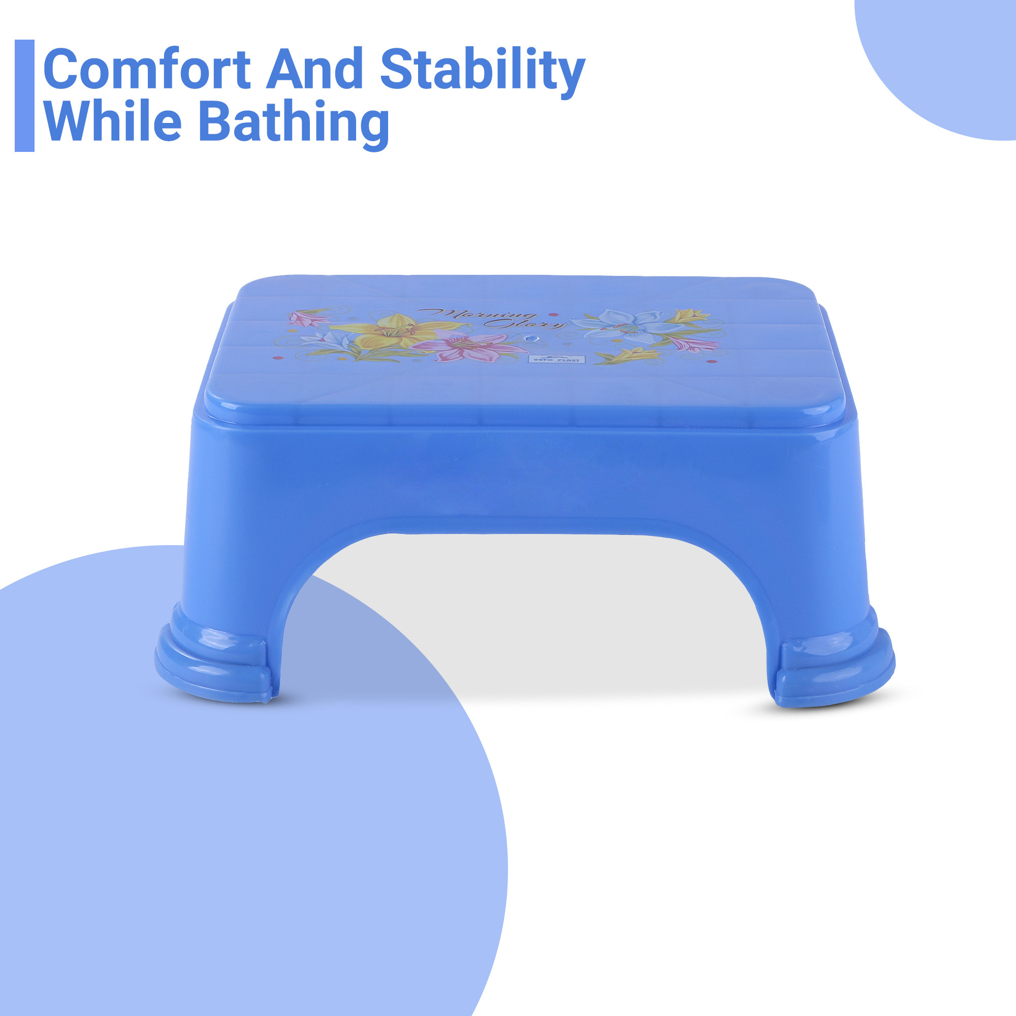 Kuber Industries Durable Bathroom Stool for Bathing  Comfortable Indoor Machiya for Sitting  Senior Citizens Bath Stool  Adults Patla Chair for Home  Square Printed- Blue