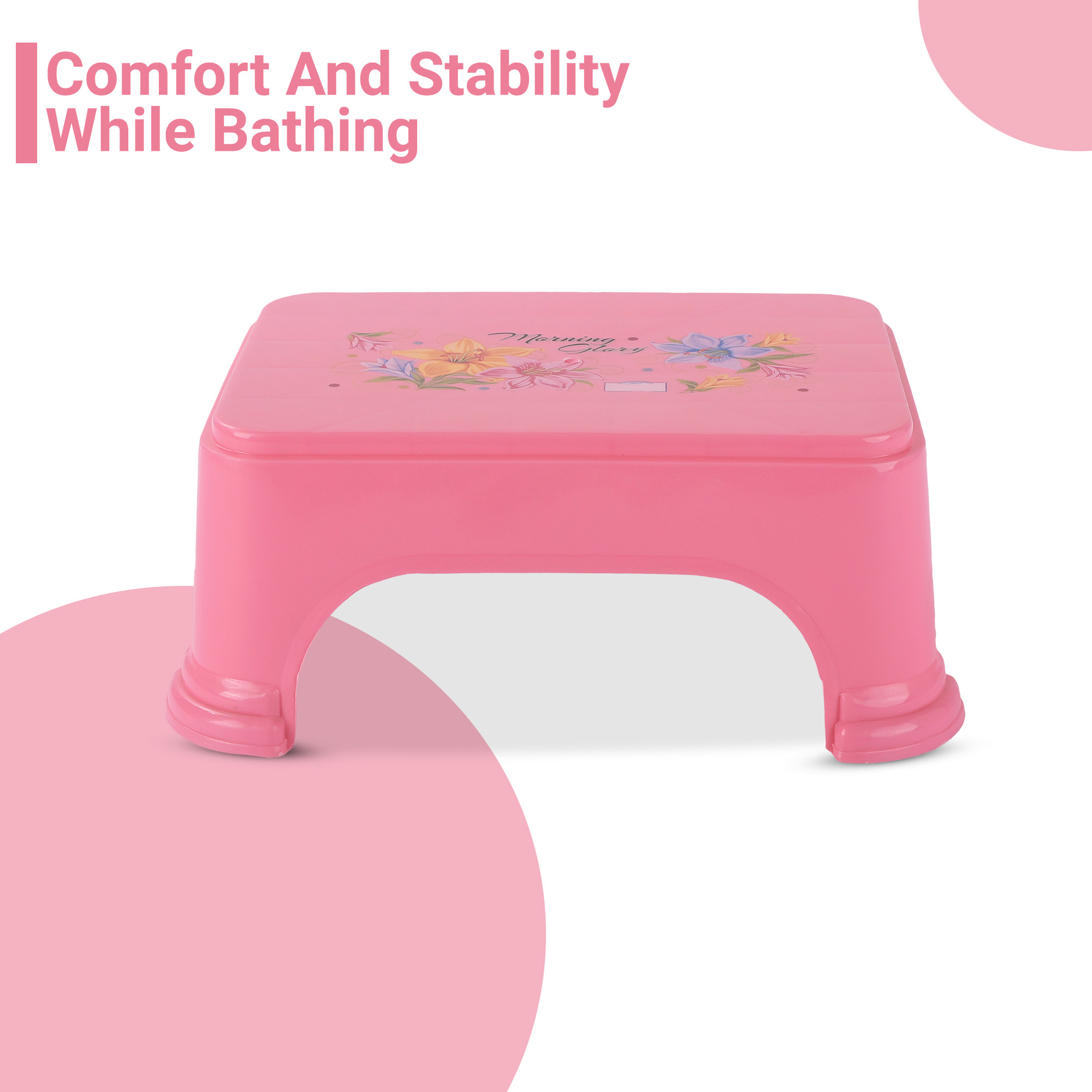 Kuber Industries Durable Bathroom Stool for Bathing  Comfortable Indoor Machiya for Sitting  Senior Citizens Bath Stool  Adults Patla Chair for Home  Square Printed- Pink