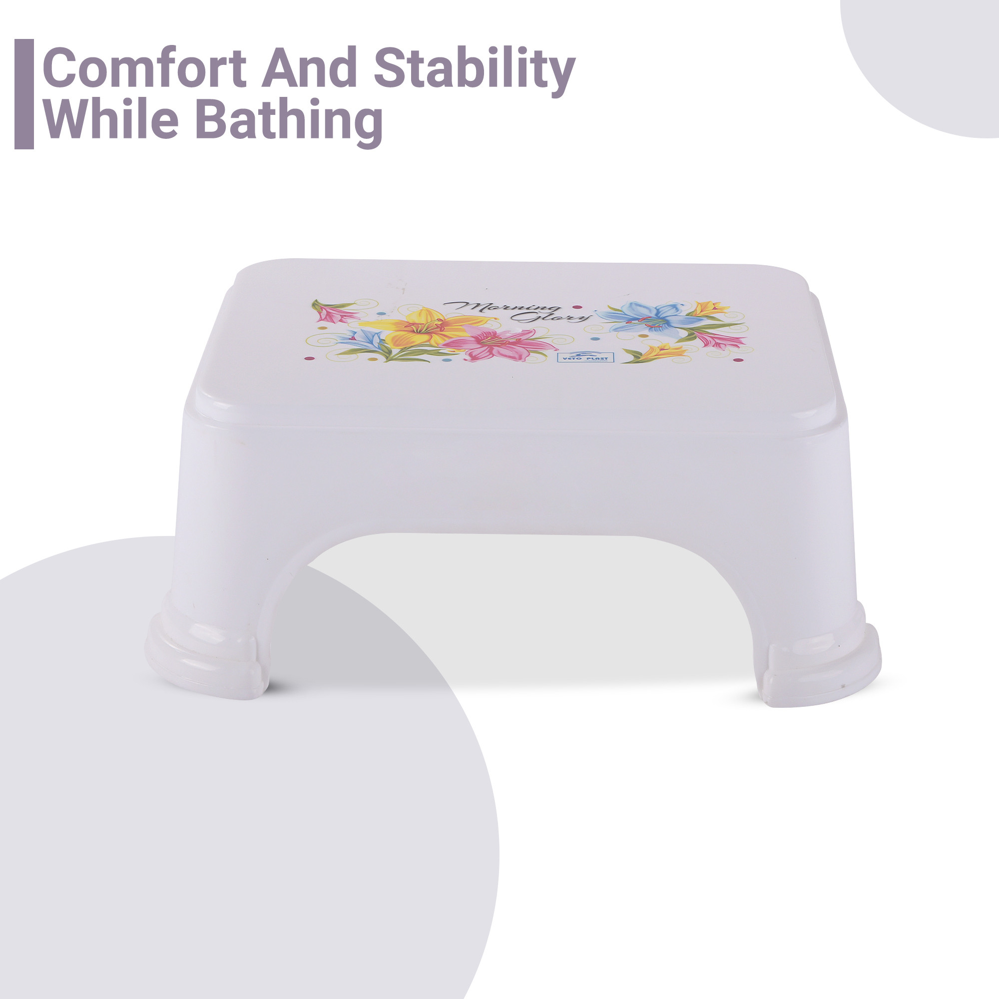 Kuber Industries Durable Bathroom Stool for Bathing  Comfortable Indoor Machiya for Sitting  Senior Citizens Bath Stool  Adults Patla Chair for Home  Square Printed- White