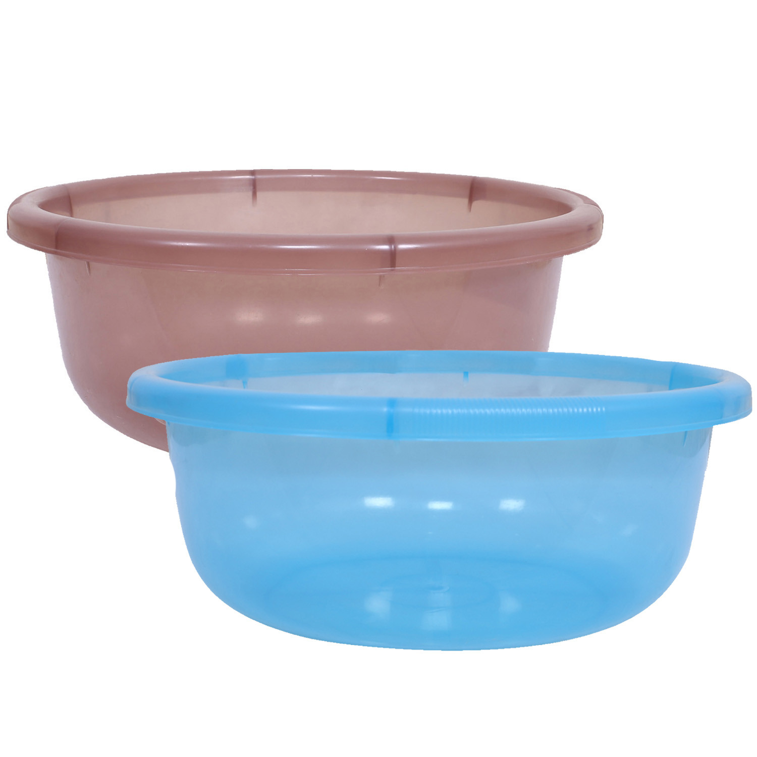 Kuber Industries Durable Deep Bath Tub|Versatile Short Livestock Feeding Pan|Unbreakable Plastic Utility Gaint Basin for Baby Bathing,Washing Clothes,26 Litre,Pack of 2 (Brown & Sky Blue)