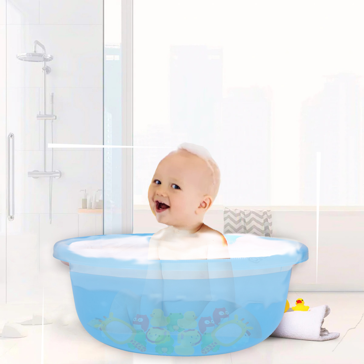 Kuber Industries Durable Deep Bath Tub|Versatile Short Livestock Feeding Pan|Unbreakable Plastic Utility Gaint Basin for Baby Bathing,Washing Clothes,26 Litre,Pack of 2 (Brown & Sky Blue)