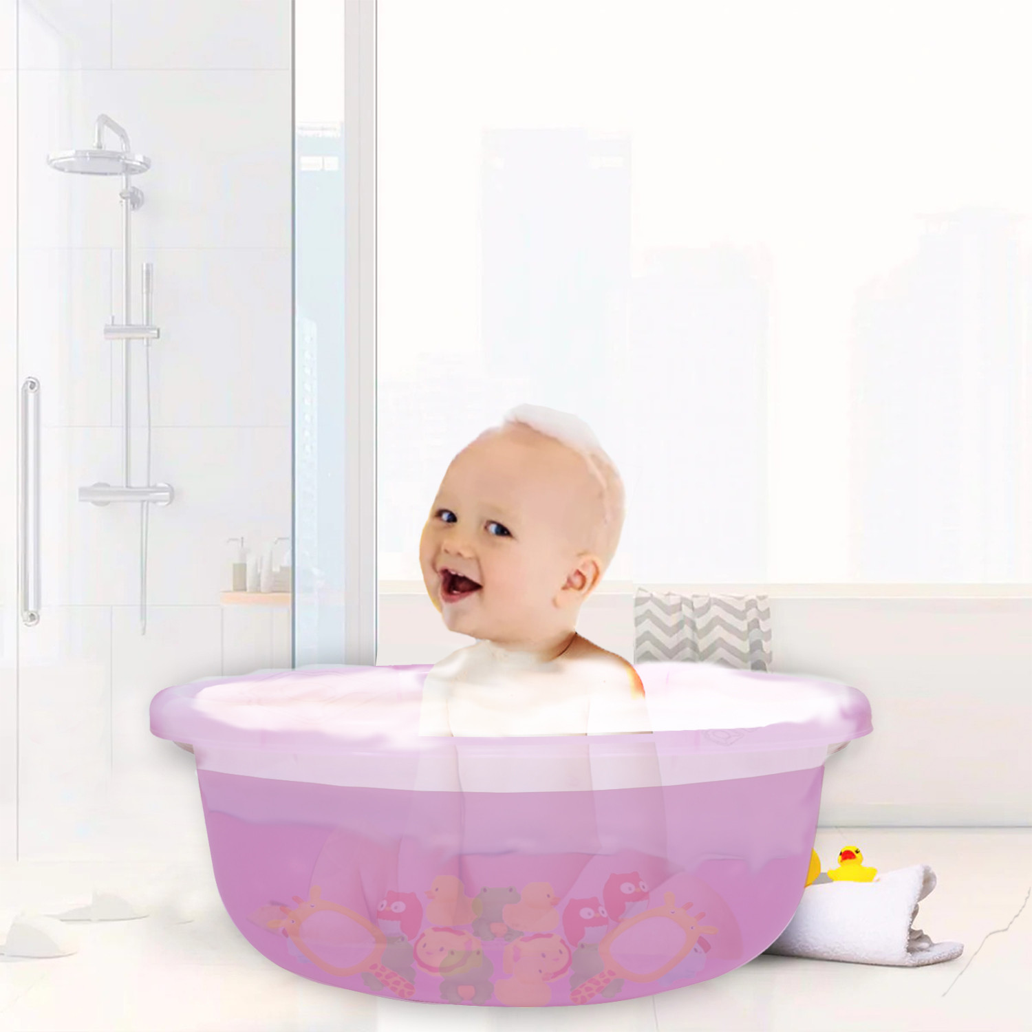 Kuber Industries Durable Deep Bath Tub|Versatile Short Livestock Feeding Pan|Unbreakable Plastic Utility Gaint Basin for Baby Bathing,Washing Clothes,26 Litre,Pack of 2 (Black & Pink)