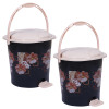 Kuber Industries Durable Floral Print Plastic Pedal Dustbin|Waste Bin|Trash Can For Kitchen &amp; Home With Handle,7 Litre,Pack of 2 (Black)