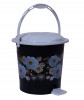 Kuber Industries Durable Flower Print Plastic Pedal Dustbin|Waste Bin|Trash Can For Kitchen &amp; Home With Handle,7 Litre (Black)