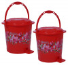 Kuber Industries Durable Flower Print Plastic Pedal Dustbin|Waste Bin|Trash Can For Kitchen &amp; Home With Handle,7 Litre,Pack of 2 (Red)