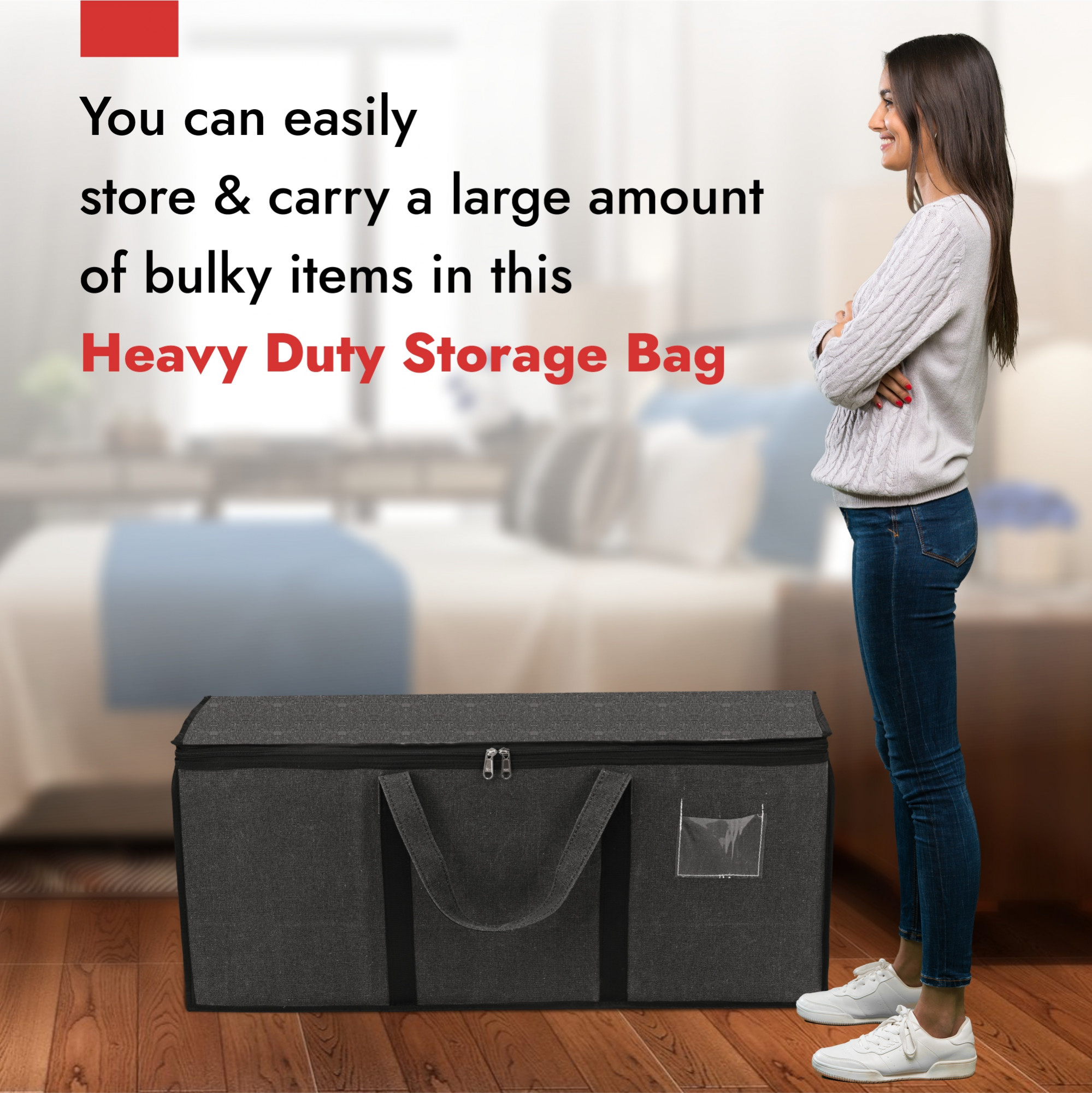 Kuber Industries Durable Jumbo Storage Bags For Clothes Large With Zip  Handles  Packers  Movers Under Bed Storage Organizer Box for Clothes Blanket  Toys  Dark Grey