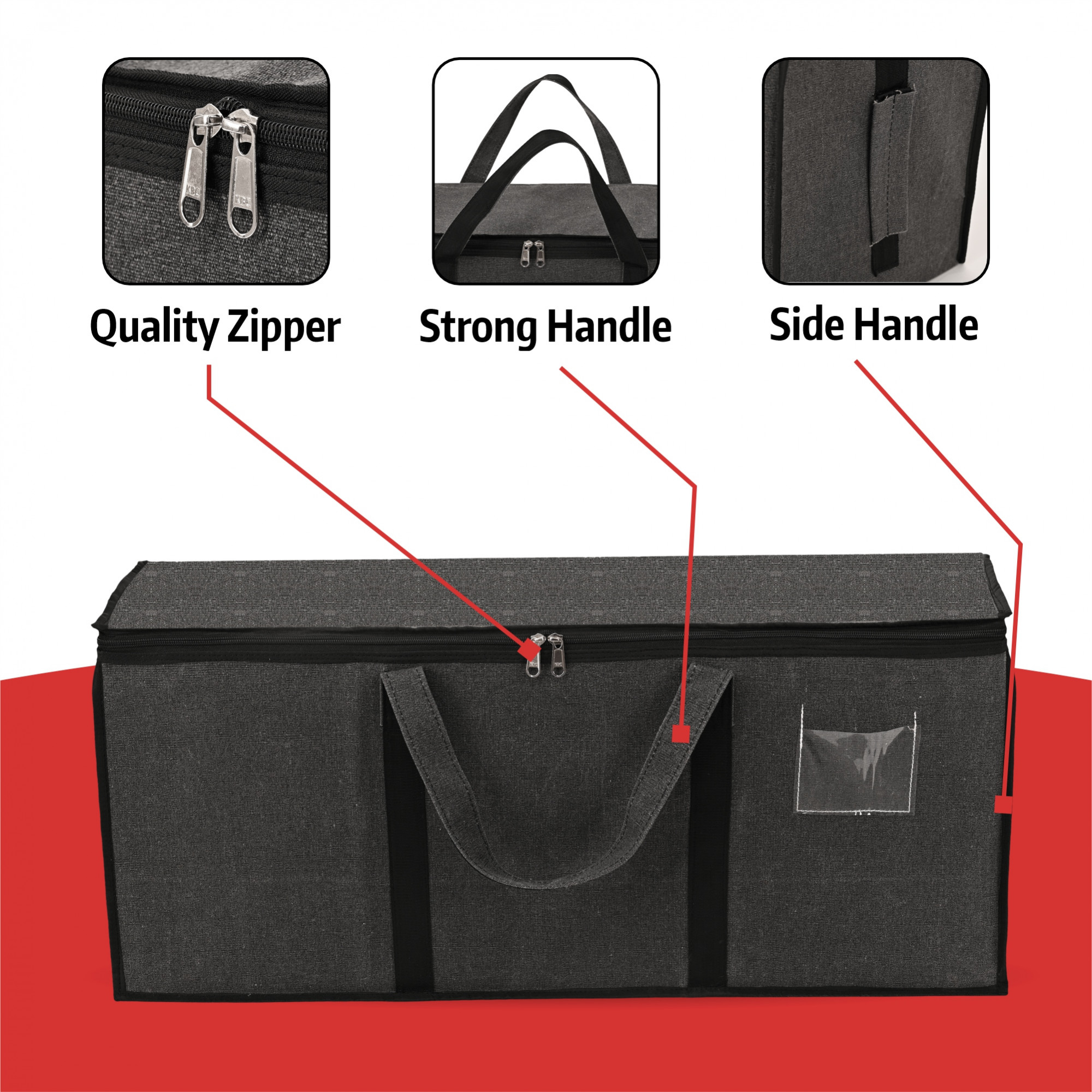 Kuber Industries Durable Jumbo Storage Bags For Clothes Large With Zip  Handles  Packers  Movers Under Bed Storage Organizer Box for Clothes Blanket  Toys  Dark Grey