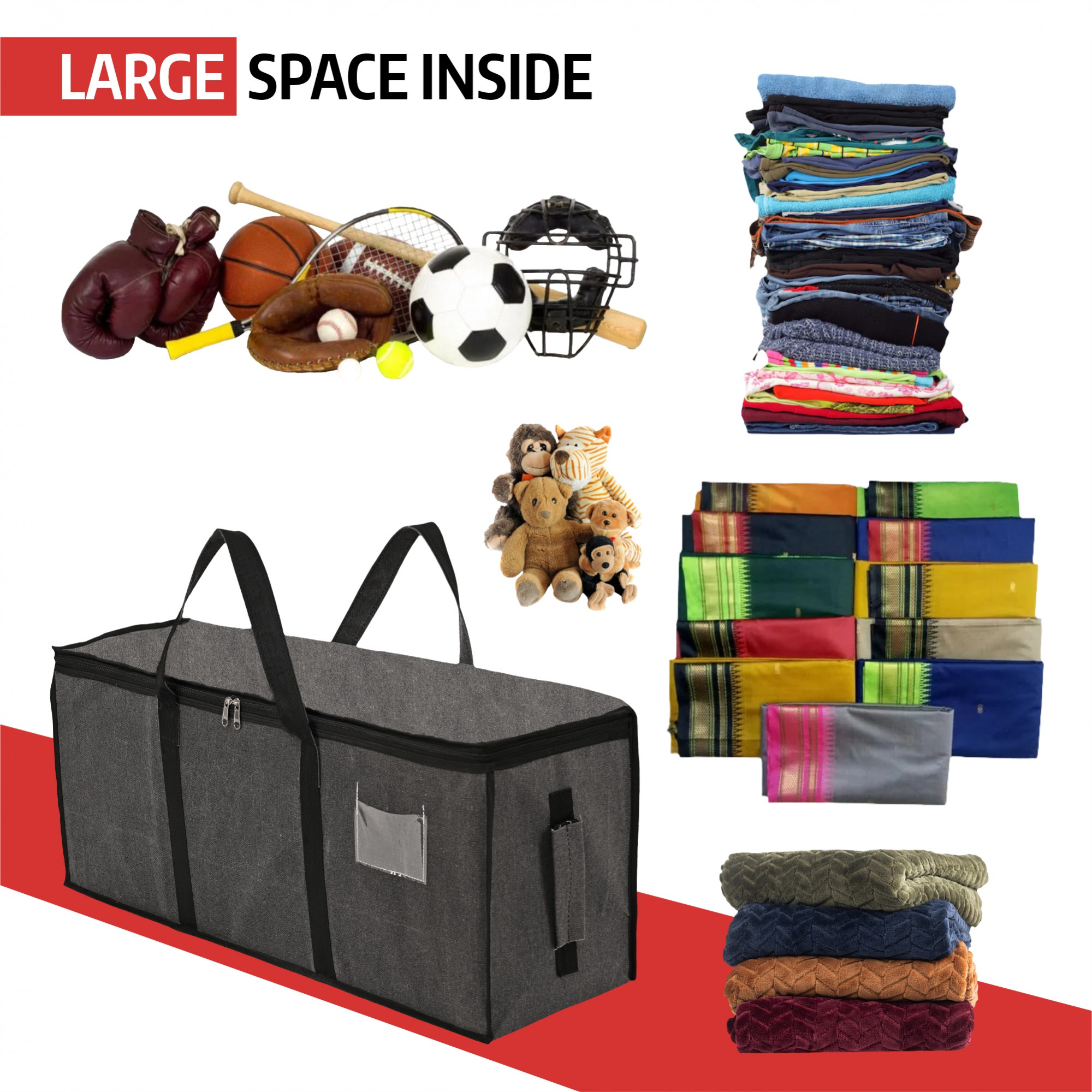 Kuber Industries Durable Jumbo Storage Bags For Clothes Large With Zip  Handles  Packers  Movers Under Bed Storage Organizer Box for Clothes Blanket  Toys  Dark Grey