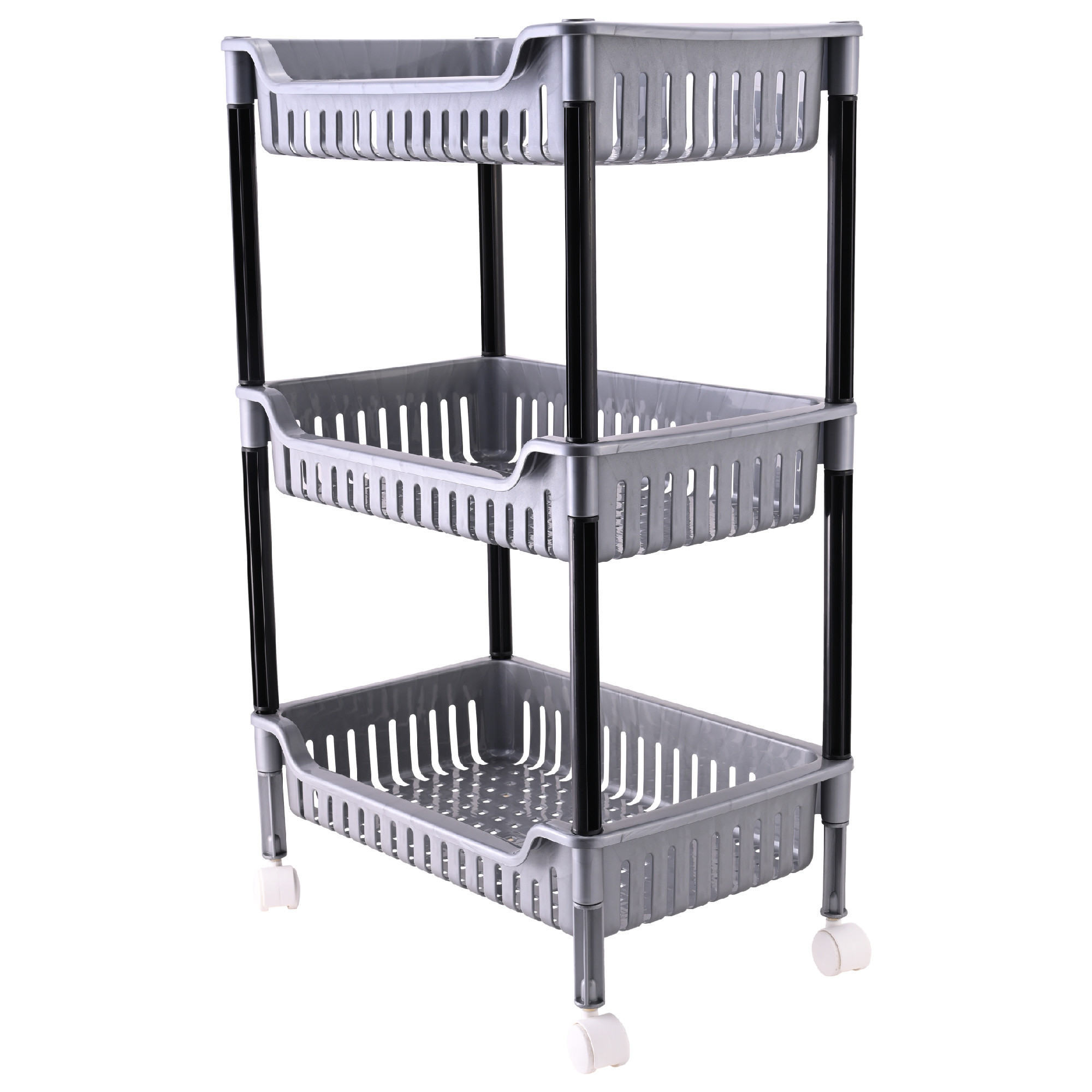 Kuber Industries Durable Kitchen Storage Rack with 3-Tier trolley for Spices  Space-Saving Multipurpose Onion  FruitVegetable Stand for Kitchen Home  Office  Grey  Black