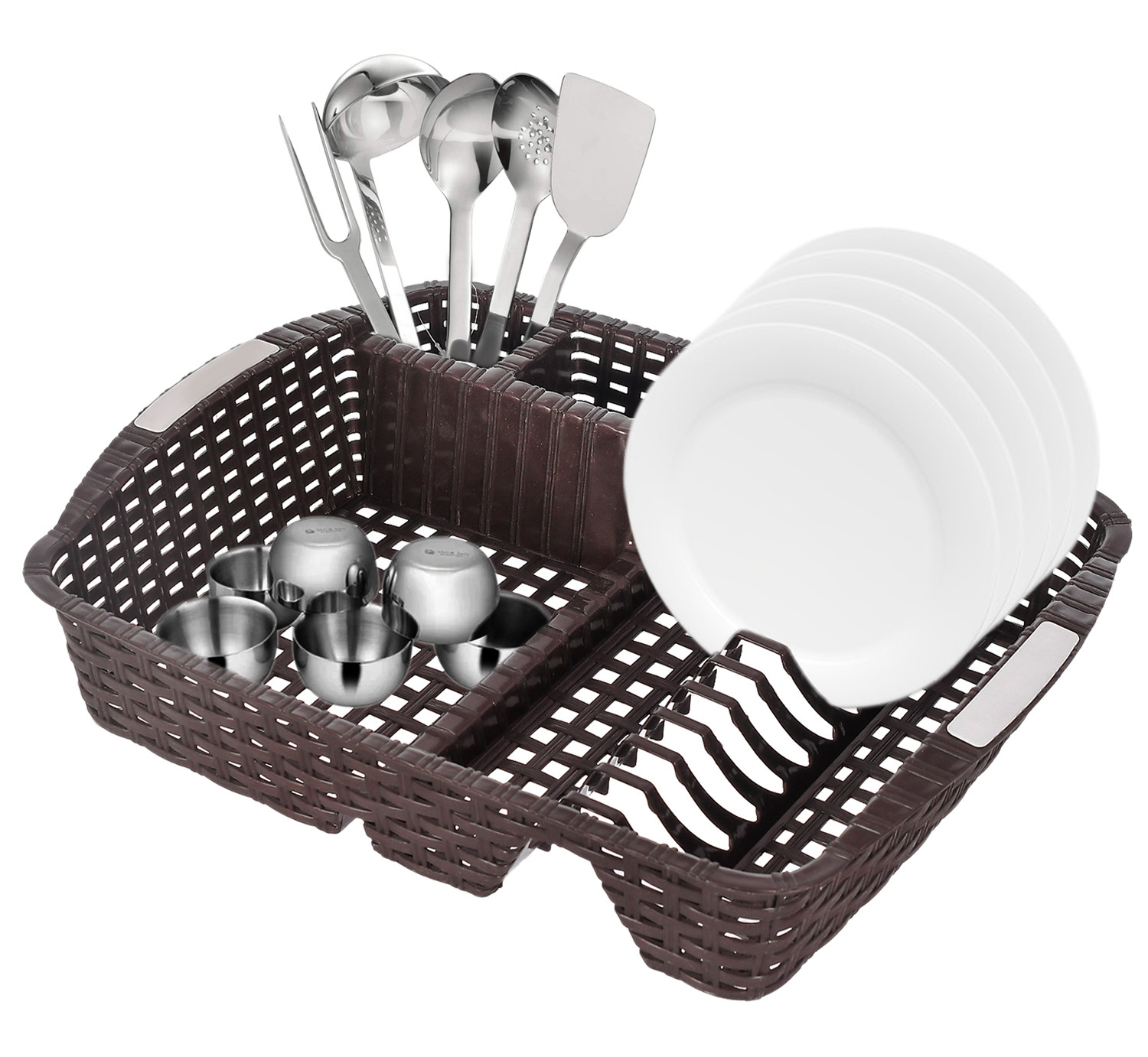 Kuber Industries Durable Plastic Dish Rack Utensil Drainer Drying Basket for Kitchen Without Tray (Brown)-46KM0381