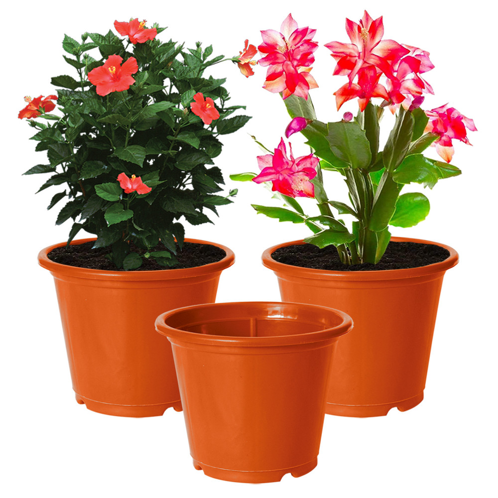 Kuber Industries Durable Plastic Flower Pot|Gamla With Drain Holes for Indoor Home Decor &amp; Outdoor Balcony,Garden,6&quot;x5&quot;,(Orange)