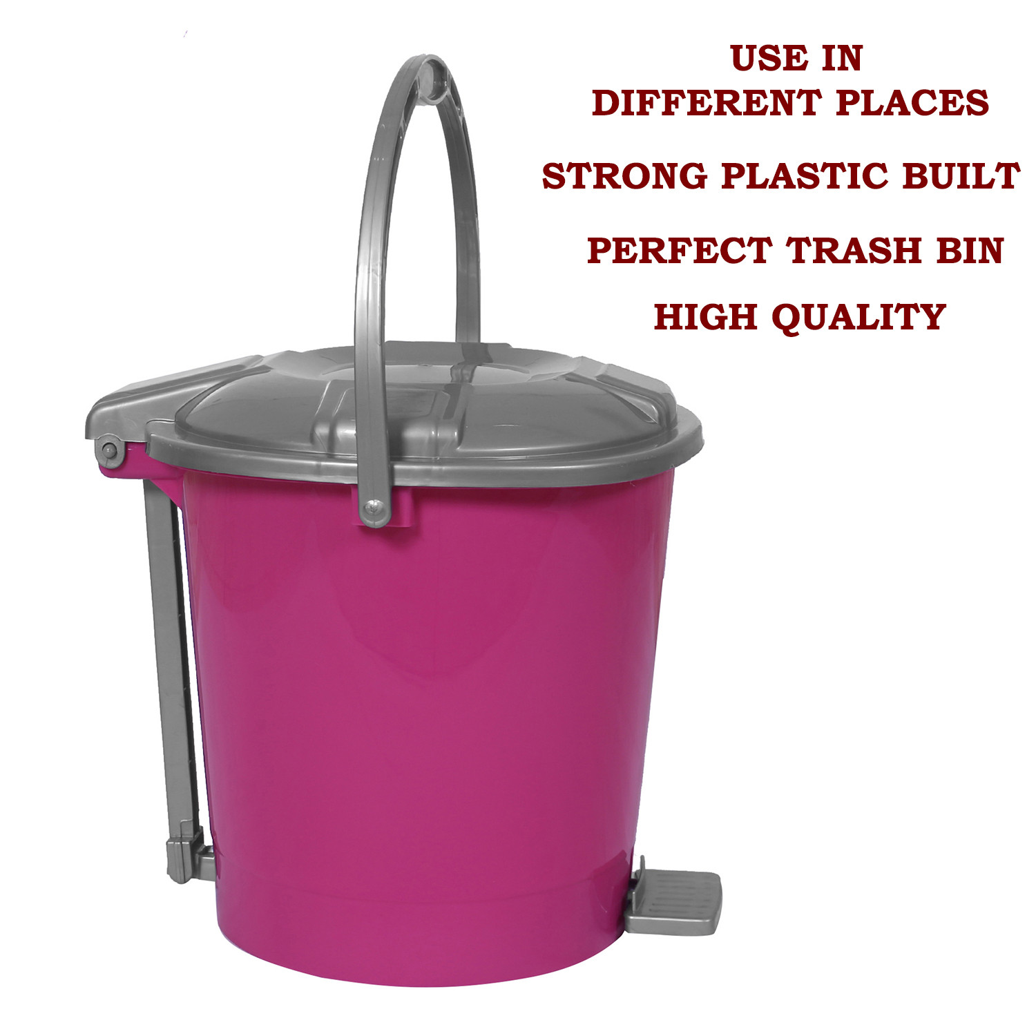 Kuber Industries Durable Plastic Pedal Dustbin|Waste Bin|Trash Can For Kitchen & Home With Handle,10 Litre (Pink)