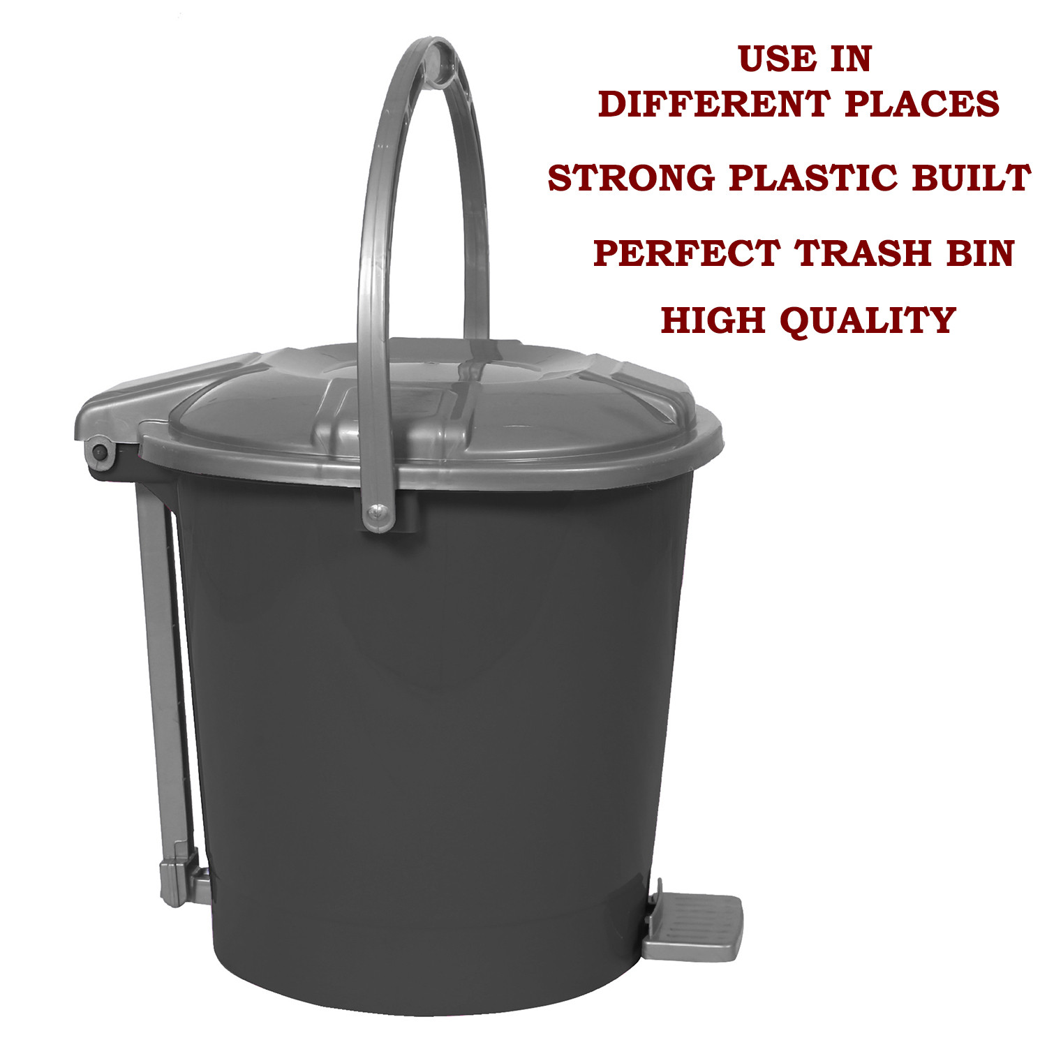 Kuber Industries Durable Plastic Pedal Dustbin|Waste Bin|Trash Can For Kitchen & Home With Handle,10 Litre (Gray)