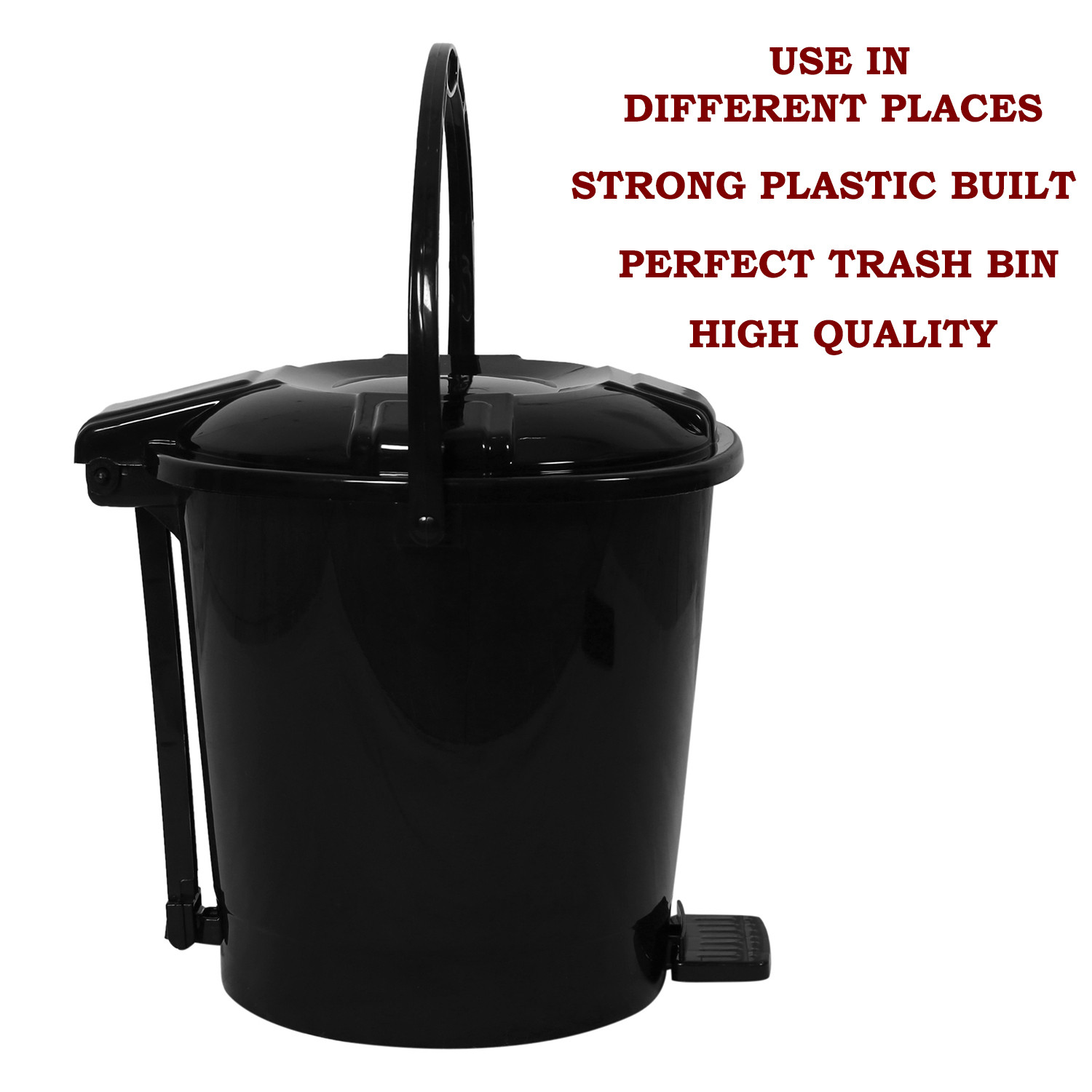 Kuber Industries Durable Plastic Pedal Dustbin|Waste Bin|Trash Can For Kitchen & Home With Handle,10 Litre (Black)