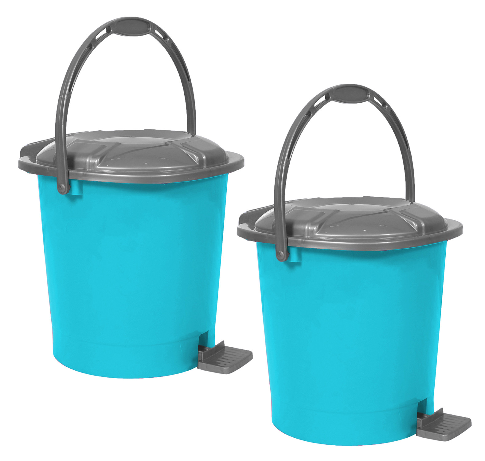 Kuber Industries Durable Plastic Pedal Dustbin|Waste Bin|Trash Can For Kitchen & Home With Handle,10 Litre,Pack of 2 (Sky Blue)