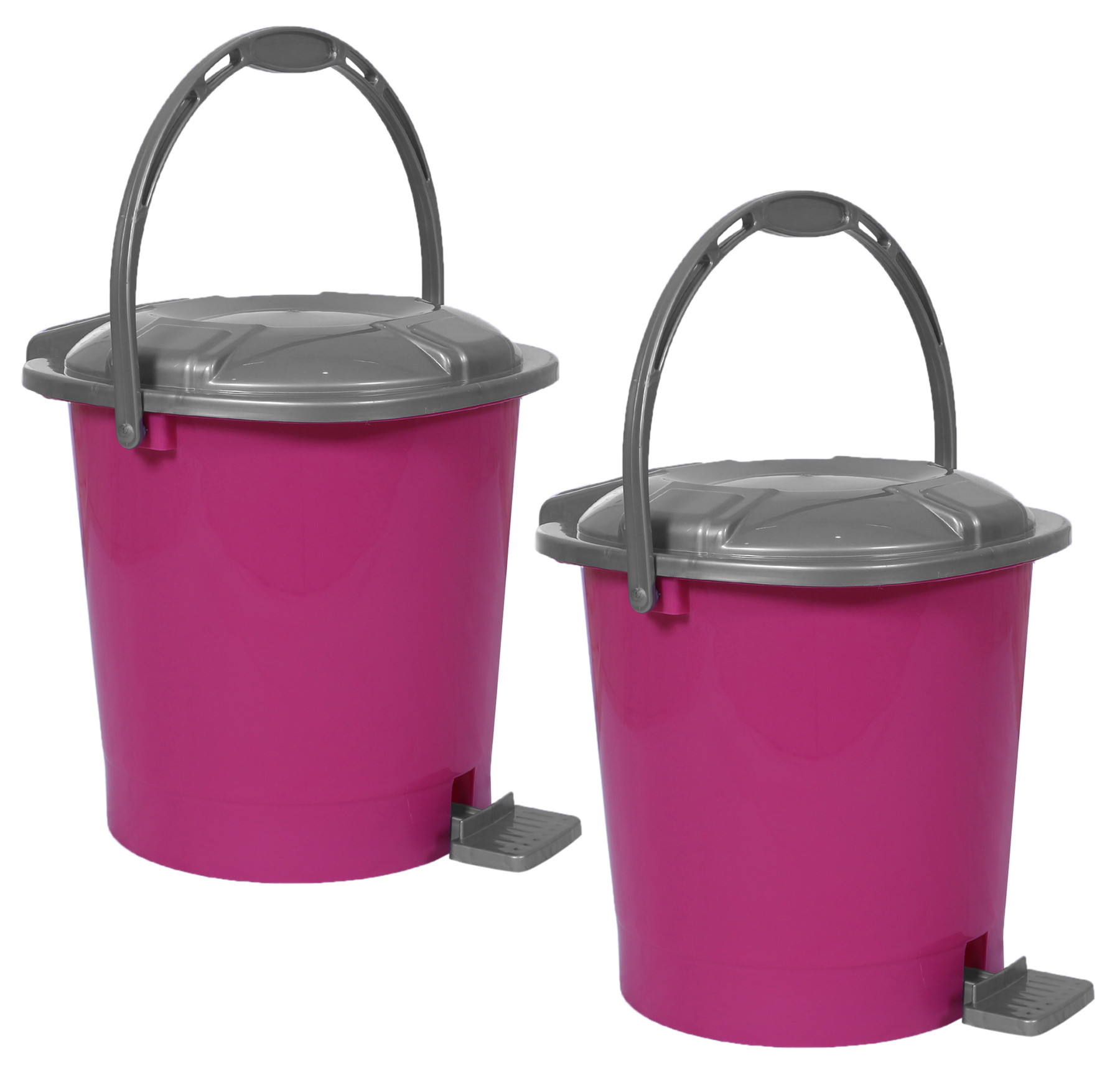 Kuber Industries Durable Plastic Pedal Dustbin|Waste Bin|Trash Can For Kitchen & Home With Handle,10 Litre,Pack of 2 (Pink)