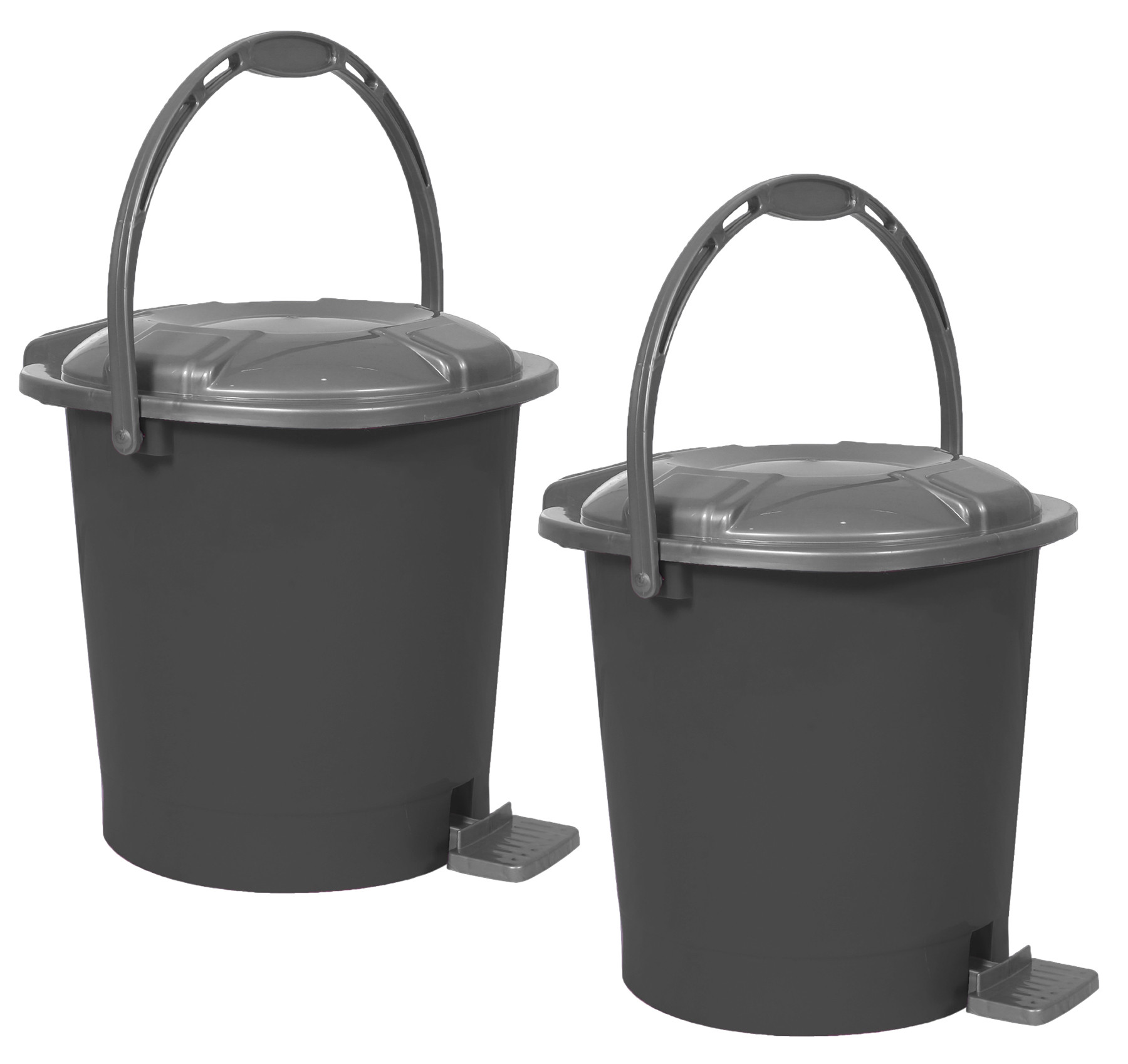 Kuber Industries Durable Plastic Pedal Dustbin|Waste Bin|Trash Can For Kitchen & Home With Handle,10 Litre,Pack of 2 (Gray)