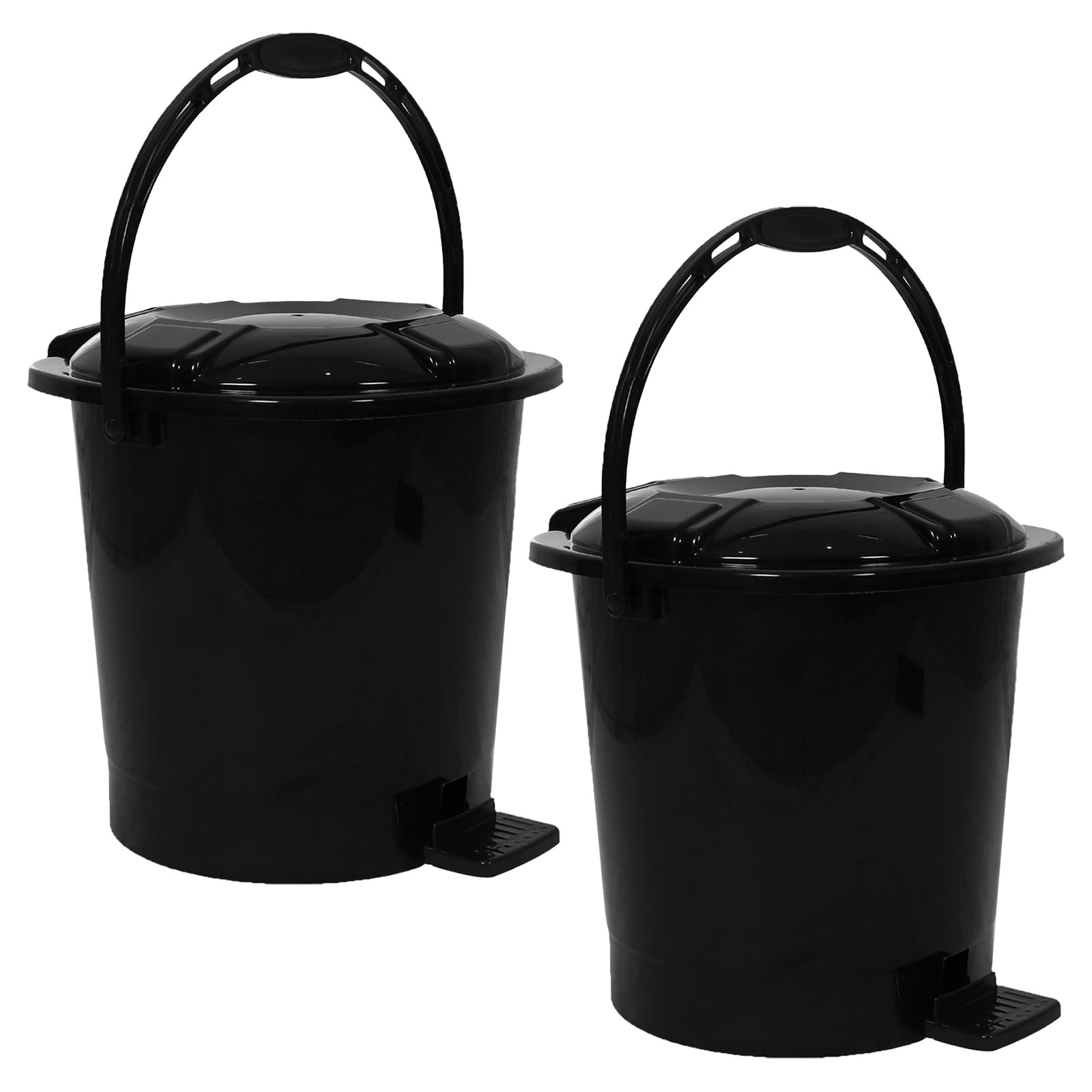 Kuber Industries Durable Plastic Pedal Dustbin|Waste Bin|Trash Can For Kitchen & Home With Handle,10 Litre,Pack of 2 (Black)