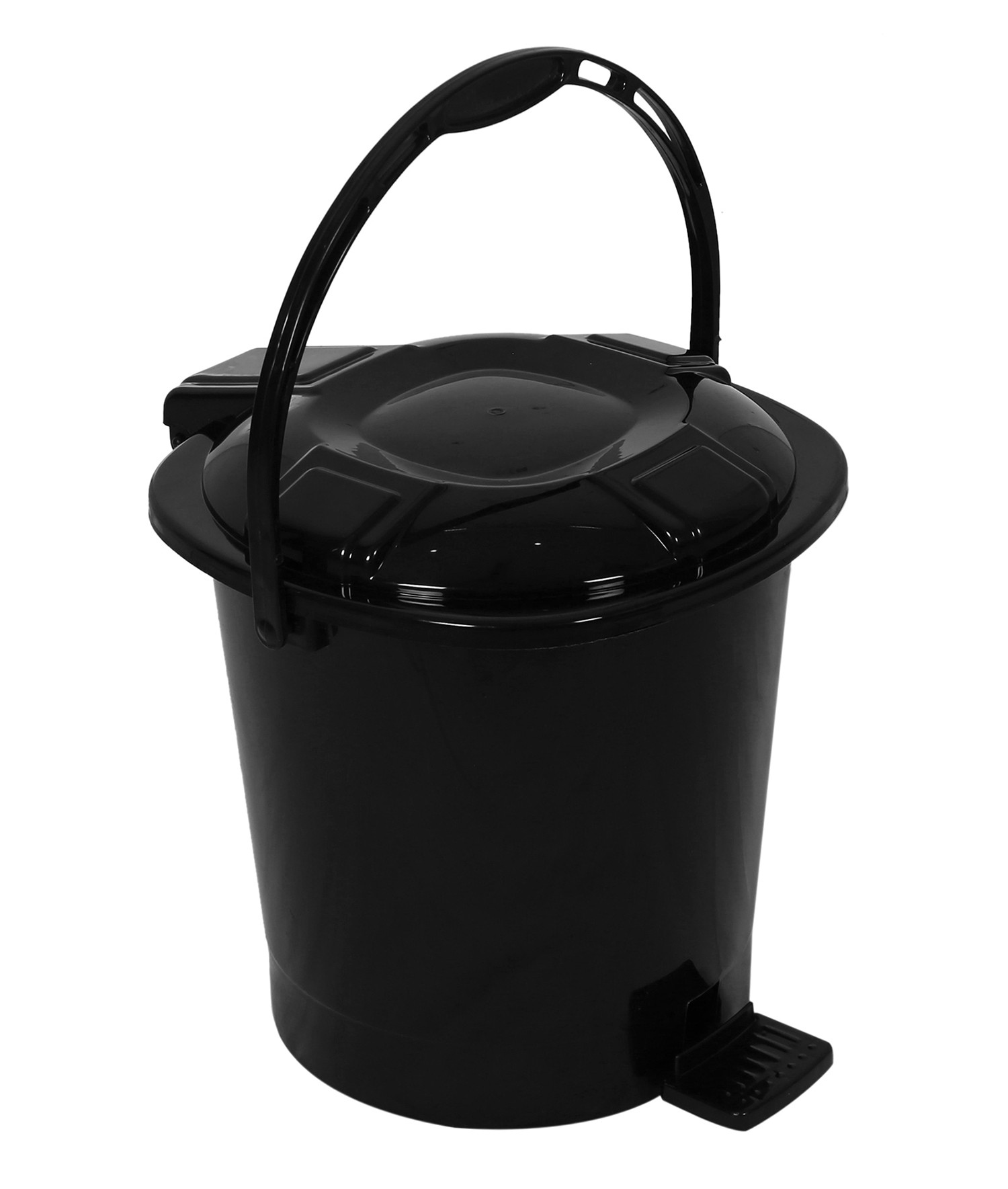 Kuber Industries Durable Plastic Pedal Dustbin|Waste Bin|Trash Can For Kitchen & Home With Handle,10 Litre,Pack of 2 (Black)