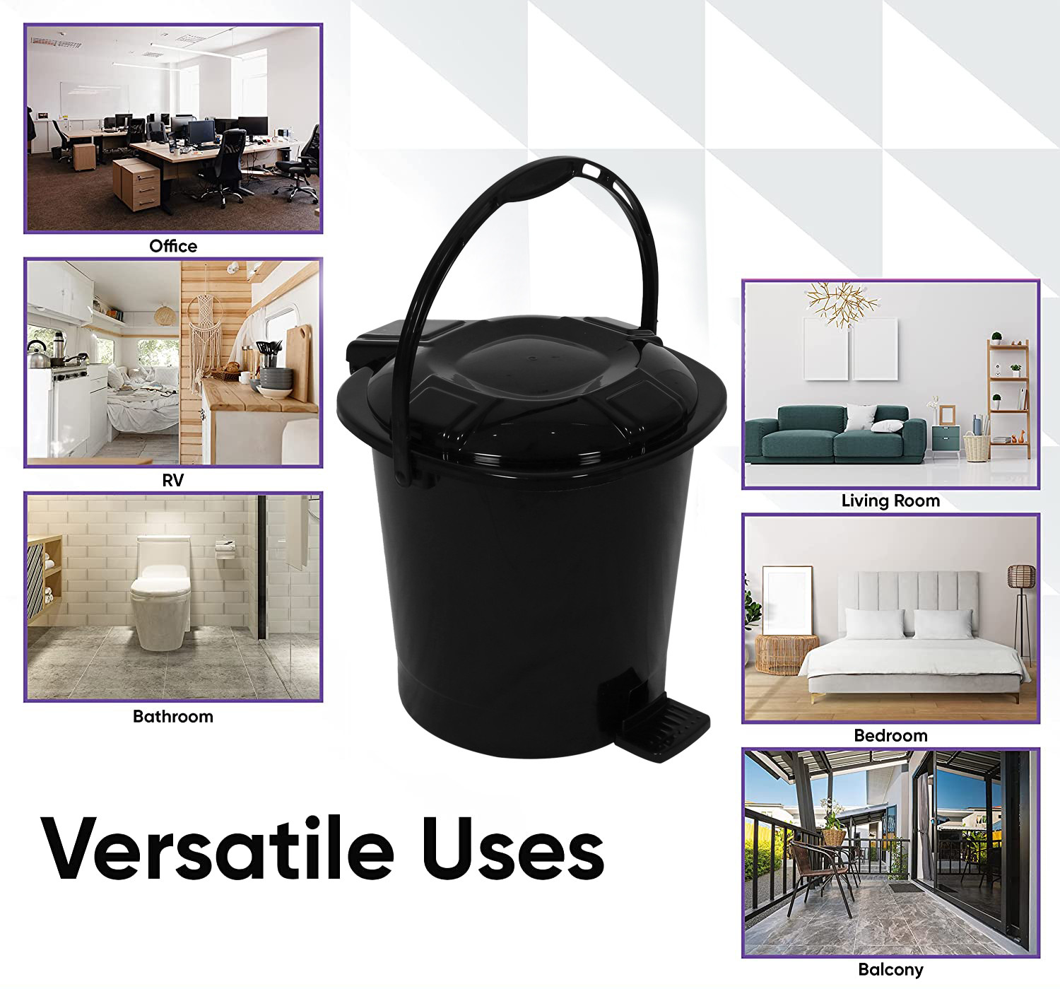 Kuber Industries Durable Plastic Pedal Dustbin|Waste Bin|Trash Can For Kitchen & Home With Handle,10 Litre,Pack of 2 (Black)
