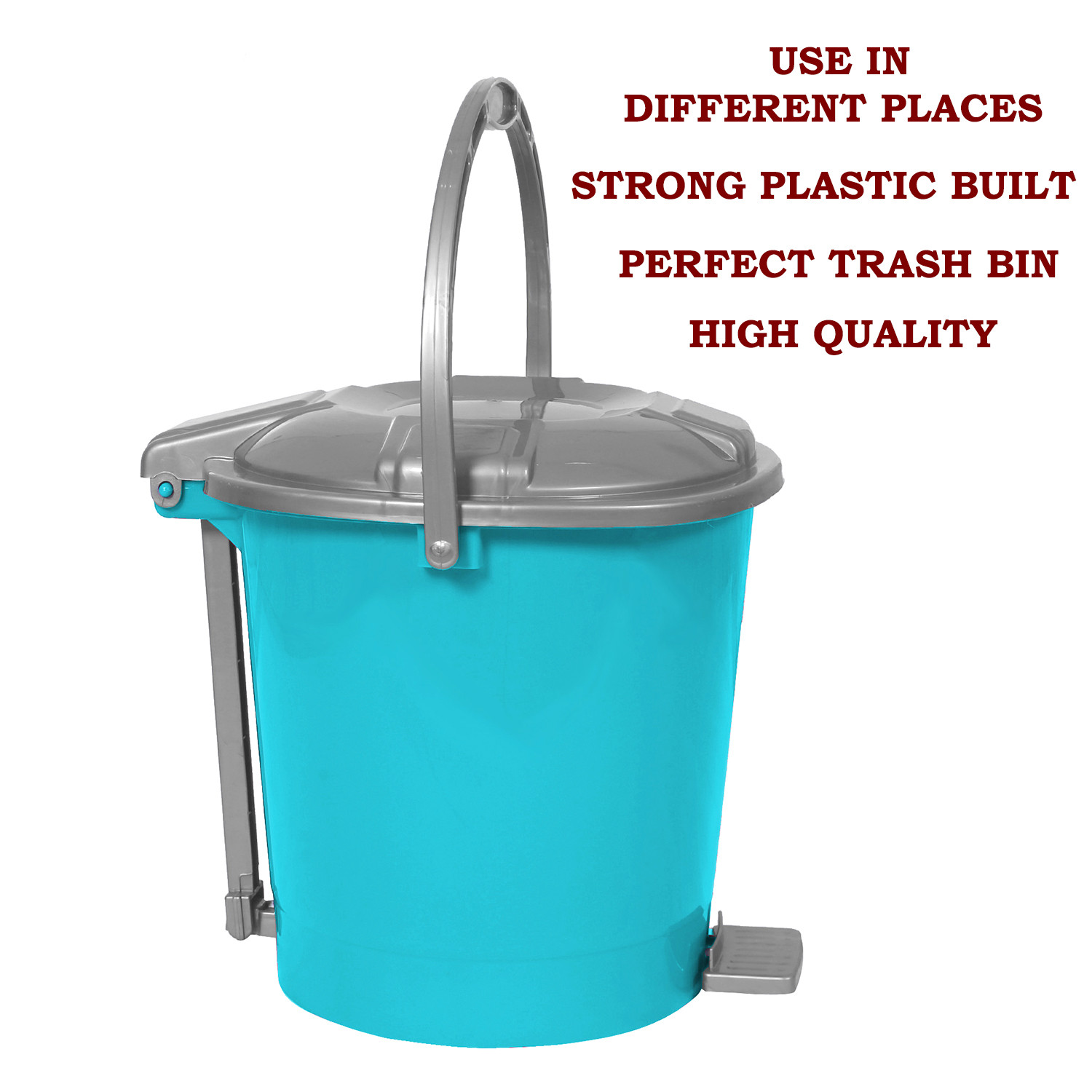 Kuber Industries Durable Plastic Pedal Dustbin|Waste Bin|Trash Can For Kitchen & Home With Handle,10 Litre,Pack of 2 (Sky Blue & Red)