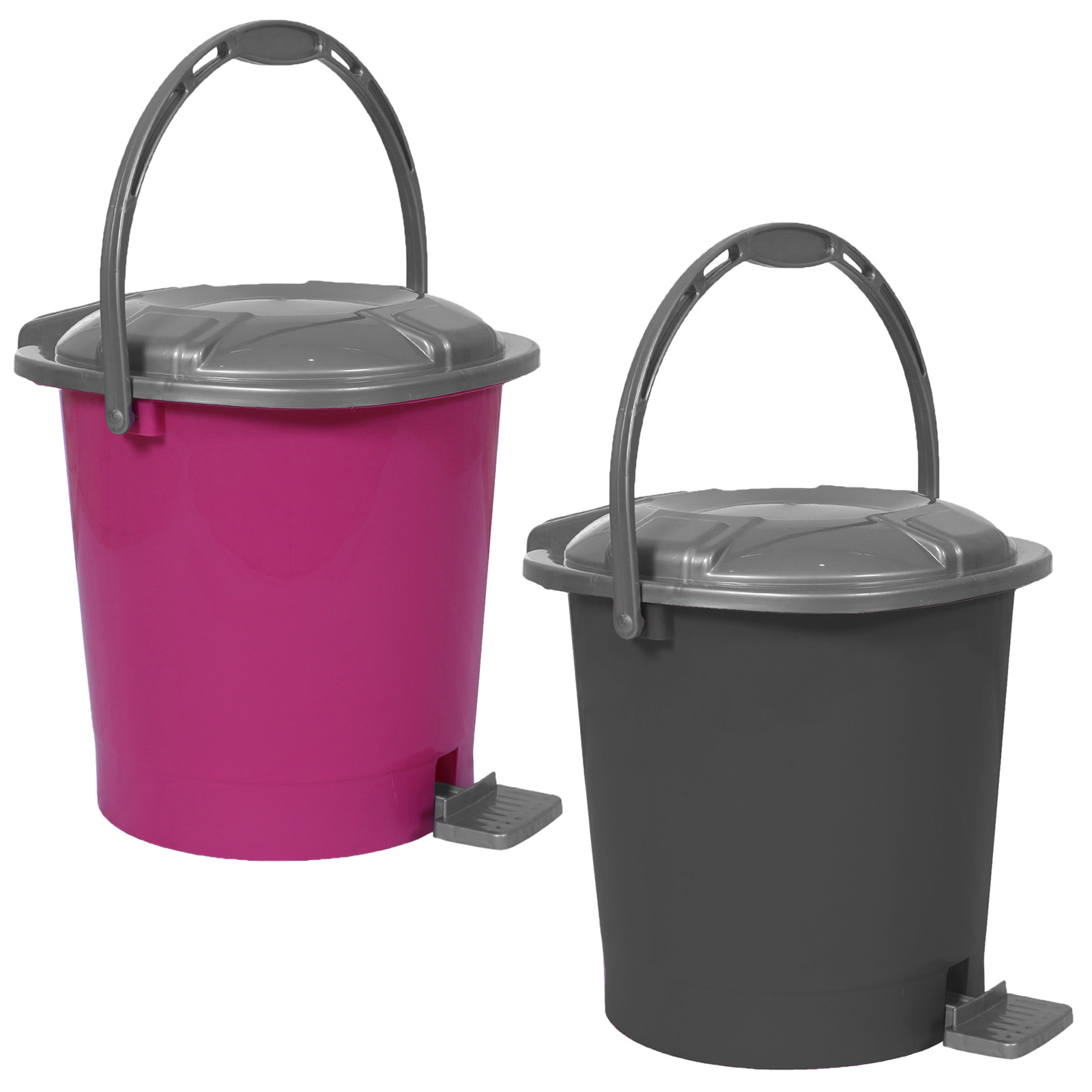 Kuber Industries Durable Plastic Pedal Dustbin|Waste Bin|Trash Can For Kitchen & Home With Handle,10 Litre,Pack of 2 (Pink & Gray)