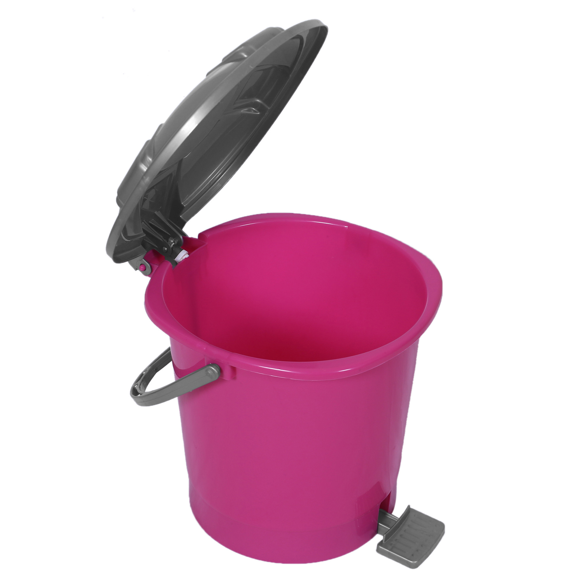 Kuber Industries Durable Plastic Pedal Dustbin|Waste Bin|Trash Can For Kitchen & Home With Handle,7 Litre (Pink)