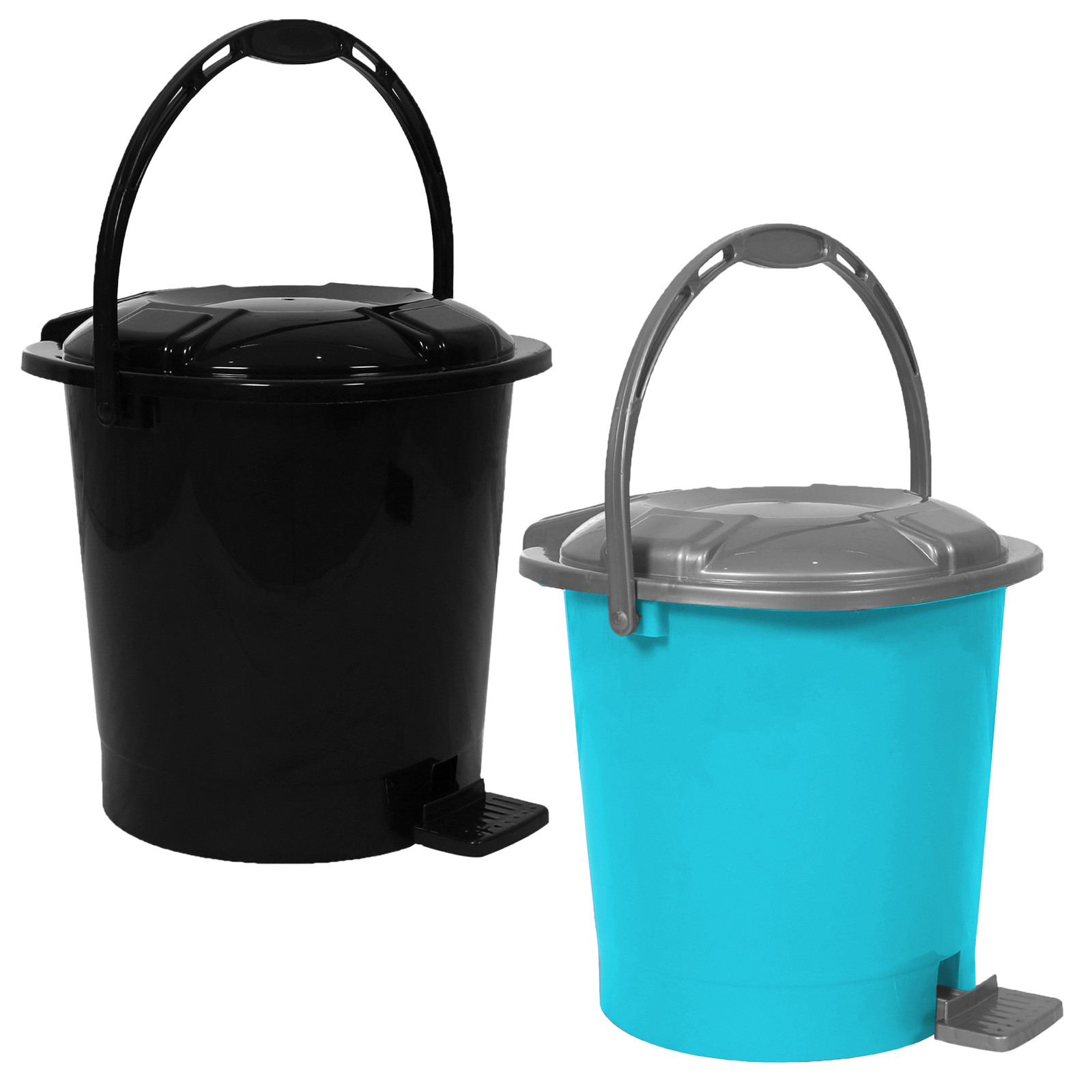 Kuber Industries Durable Plastic Pedal Dustbin|Waste Bin|Trash Can For Kitchen & Home With Handle,7 Litre,Pack of 2 (Sky Blue & Black)