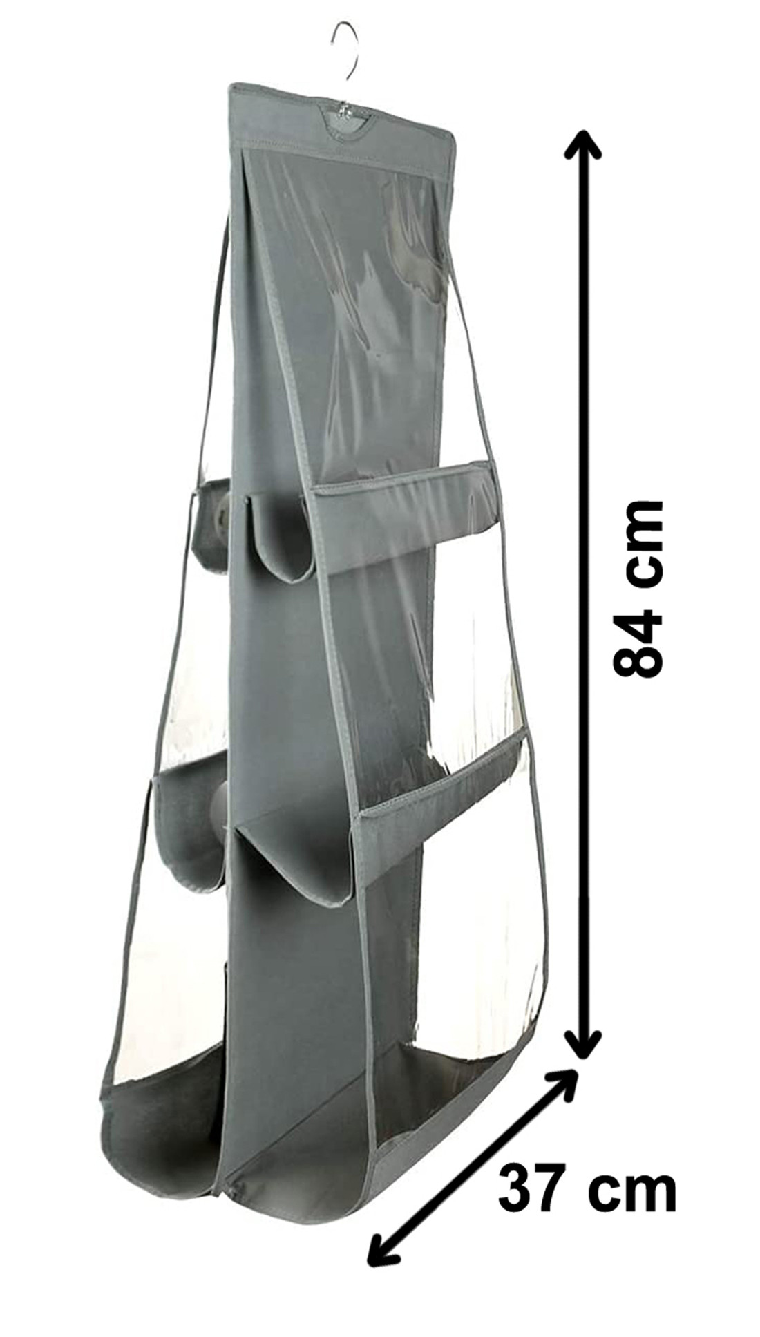 Kuber Industries Dust Proof Hanging Handbag Purse Clutch Organizer with 6 Large Compartments & Hanger (Grey)