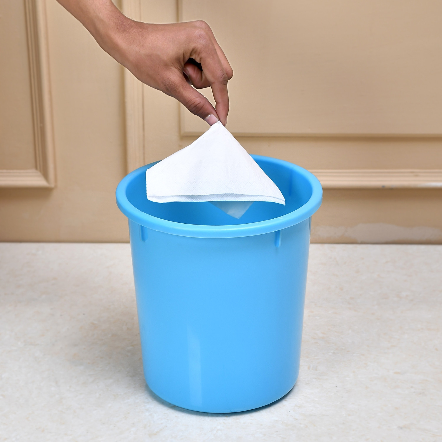 Kuber Industries Dustbin  Open Dustbin  Plastic Garbage Dustbin  Dustbin for Kitchen  Dustbin for Bathroom  Office Dustbin  Plain Sada Dustbin  5 LTR  Light Blue