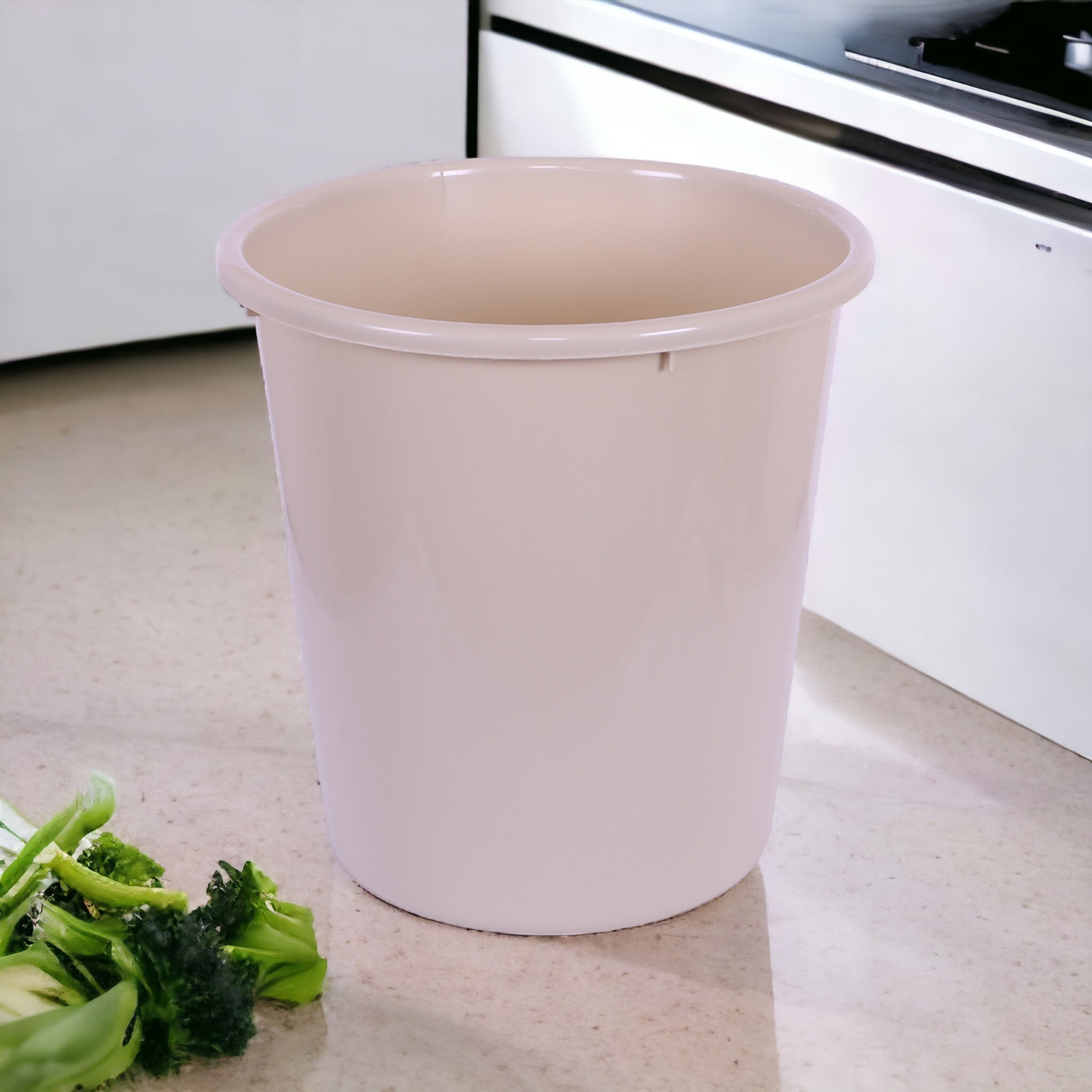 Kuber Industries Dustbin | Open Dustbin | Plastic Garbage Dustbin | Dustbin For Kitchen | Dustbin For Bathroom | Office Dustbin | Plain Sada Dustbin | 7 LTR | 066 | Beige