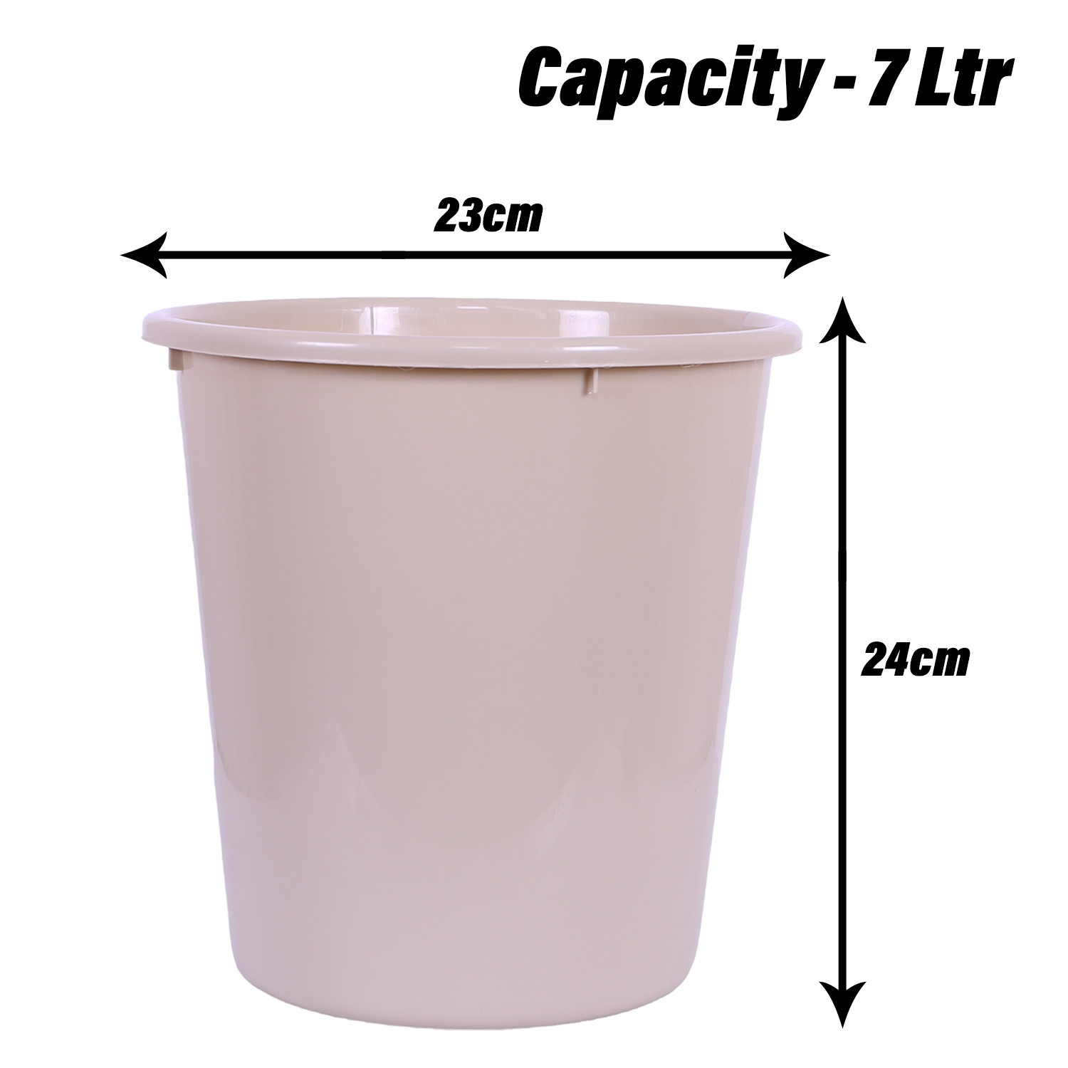 Kuber Industries Dustbin | Open Dustbin | Plastic Garbage Dustbin | Dustbin For Kitchen | Dustbin For Bathroom | Office Dustbin | Plain Sada Dustbin | 7 LTR | 066 | Beige