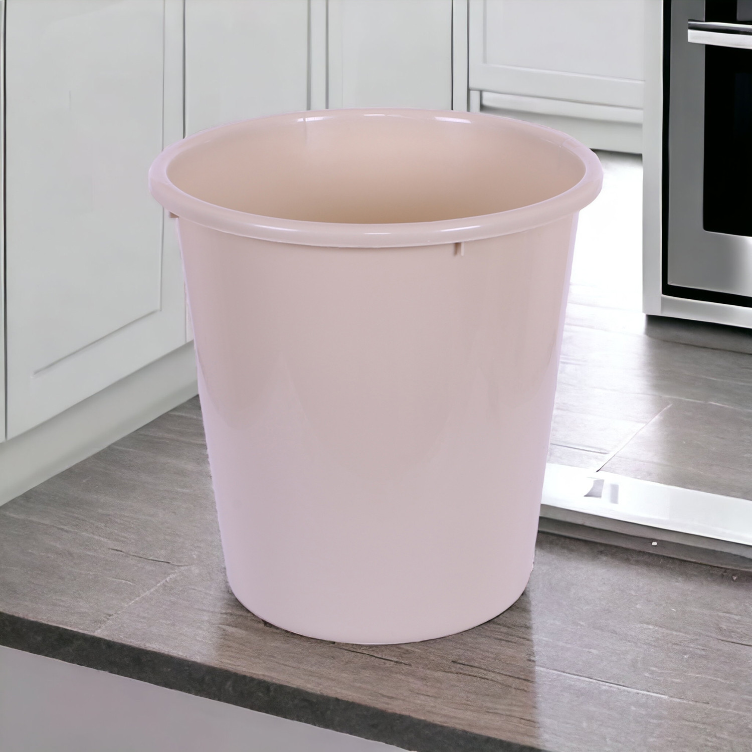 Kuber Industries Dustbin | Open Dustbin | Plastic Garbage Dustbin | Dustbin For Kitchen | Dustbin For Bathroom | Office Dustbin | Plain Sada Dustbin | 7 LTR | 066 | Beige