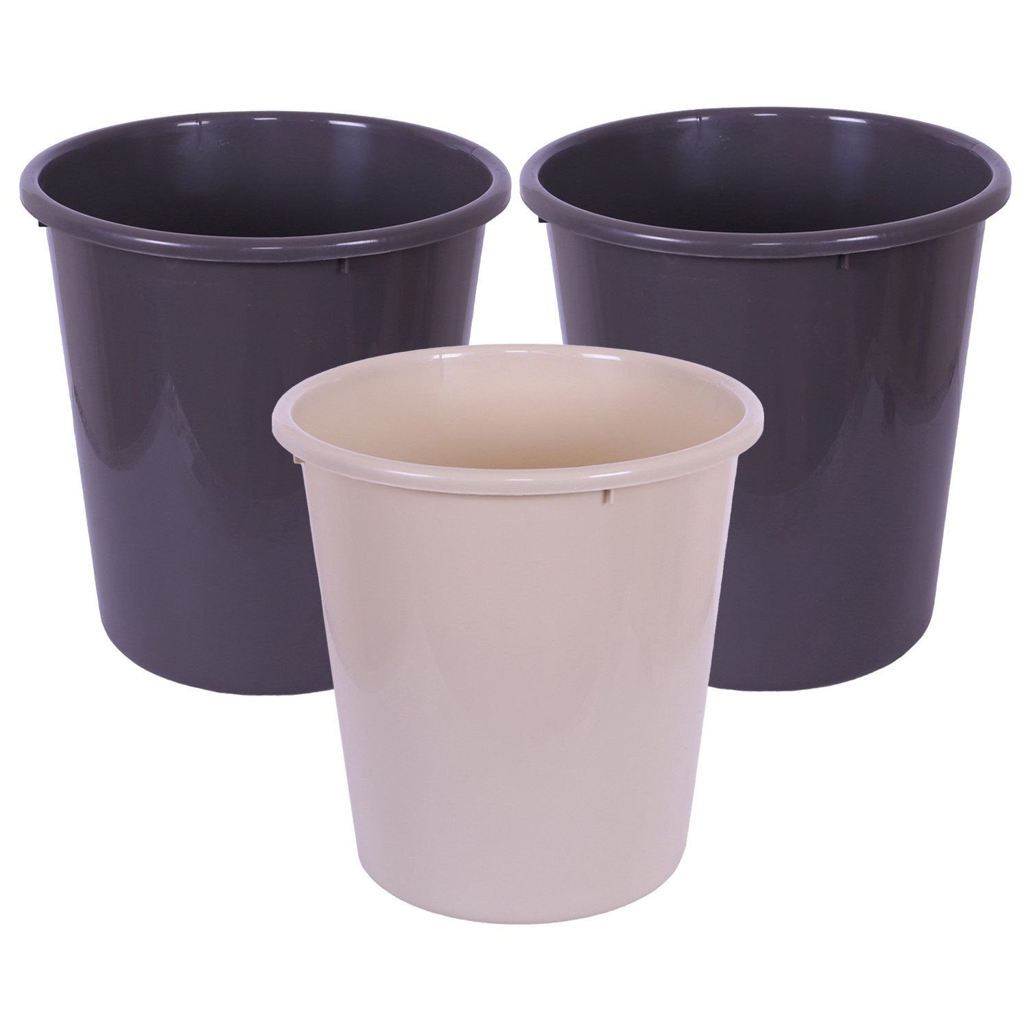 Kuber Industries Dustbin | Open Dustbin | Plastic Garbage Dustbin | Dustbin For Kitchen | Dustbin For Bathroom | Office Dustbin | Plain Sada Dustbin | 7 LTR | 066 | Pack of 3 | Multi