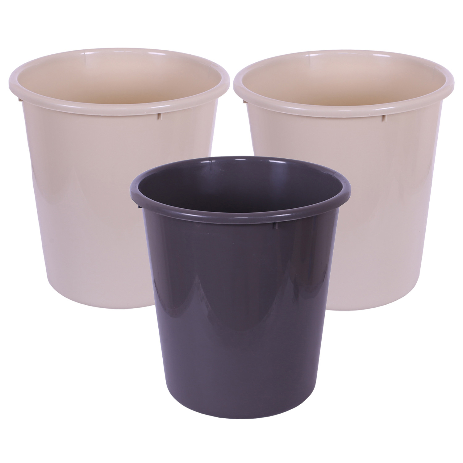 Kuber Industries Dustbin | Open Dustbin | Plastic Garbage Dustbin | Dustbin For Kitchen | Dustbin For Bathroom | Office Dustbin | Plain Sada Dustbin | 7 LTR | 066 | Pack of 3 | Multi